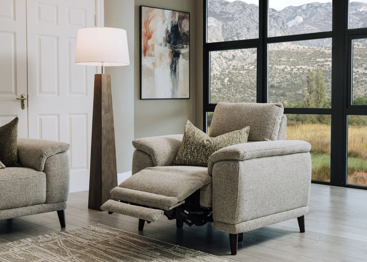 Beige Fabric Power Recliner - Savoy