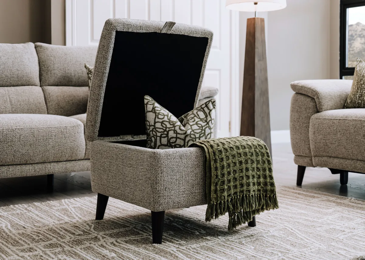 Beige Fabric Storage Footstool - Savoy