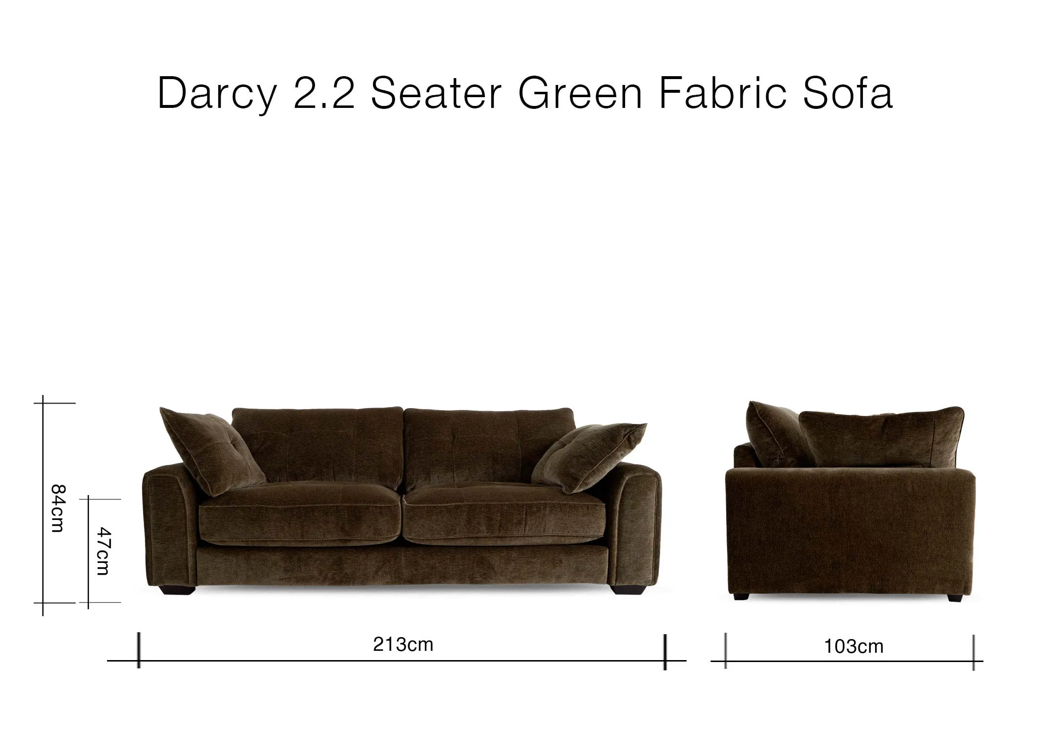 A dimension image of the Darcy 2.2 seater sofa with 213cm x 103cm x 84cm