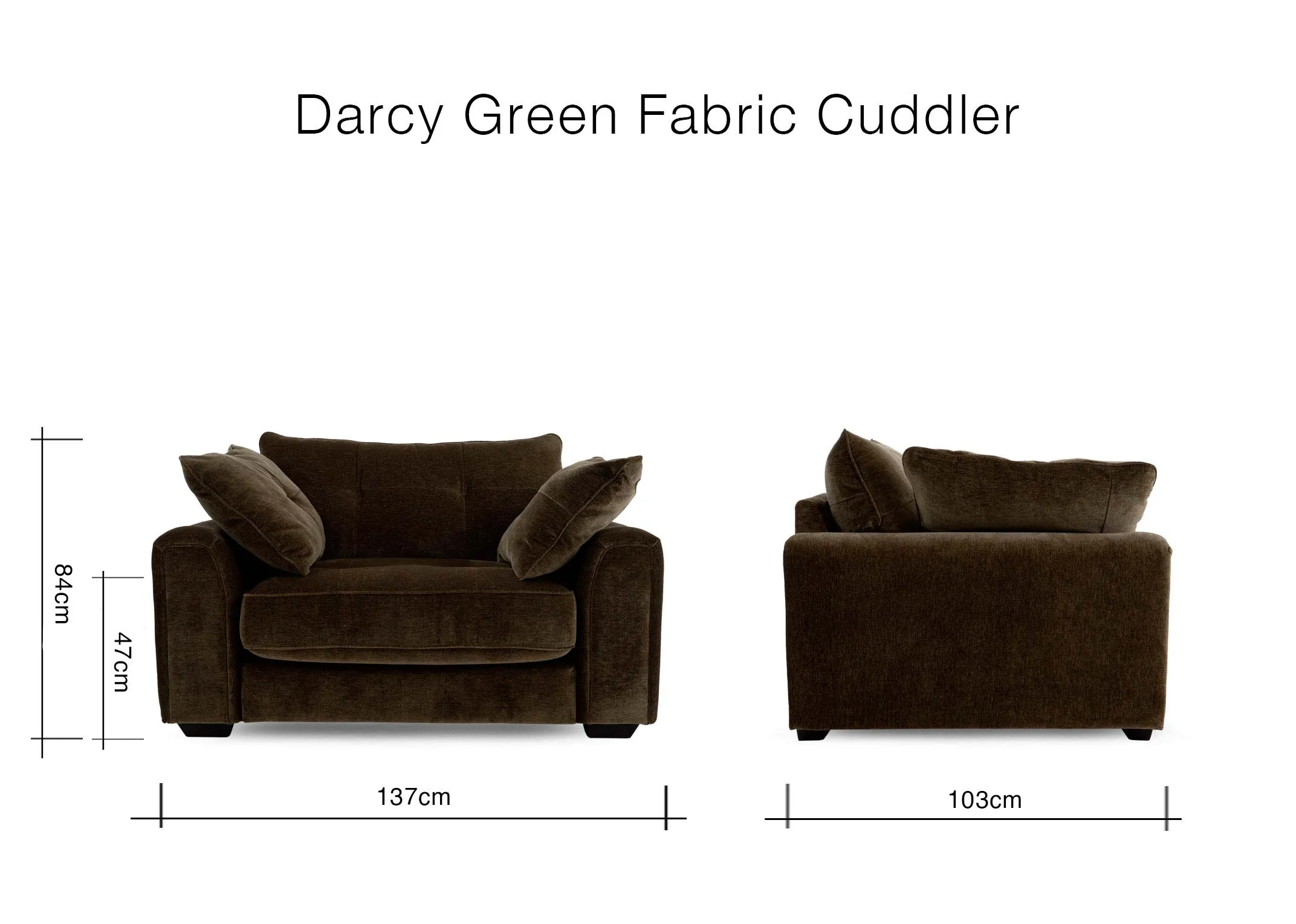 A dimension image of the Darcy Cuddler with 137cm x 84cm x 103cm 