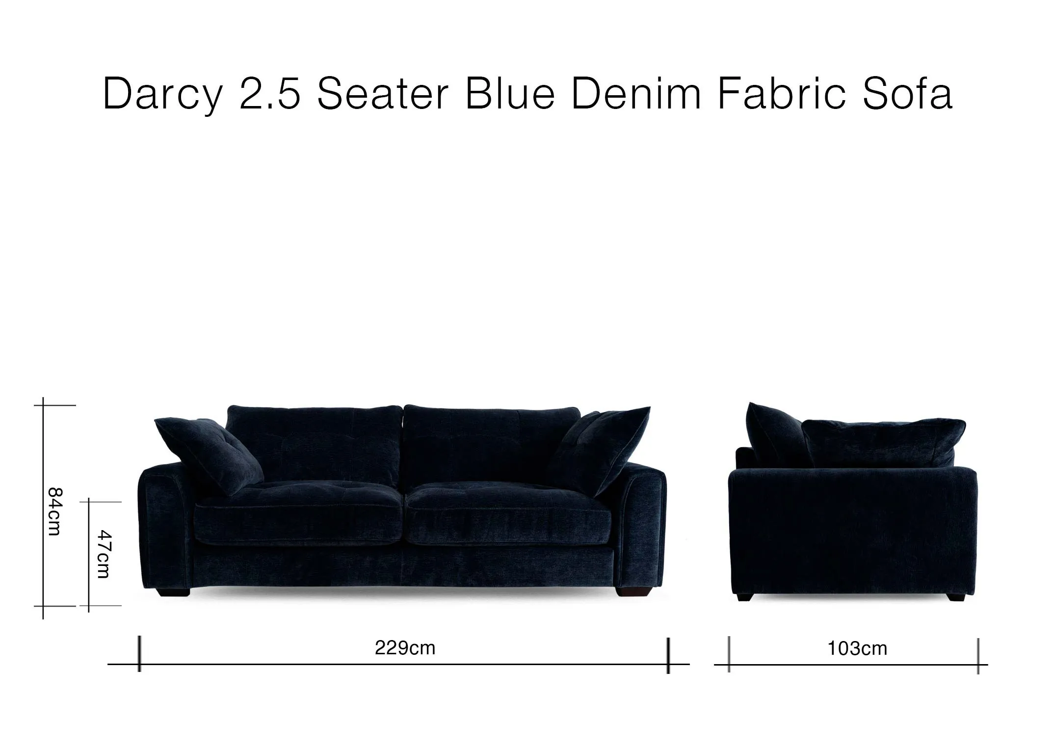 A dimension image of the Darcy 2.5 seater sofa with 223cm x 103cm x 84cm