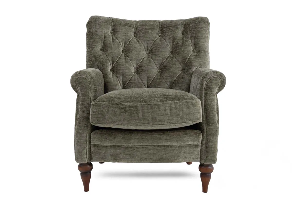 A green fabric accent chair from EZ Living Furnitures Hudson range. Front view