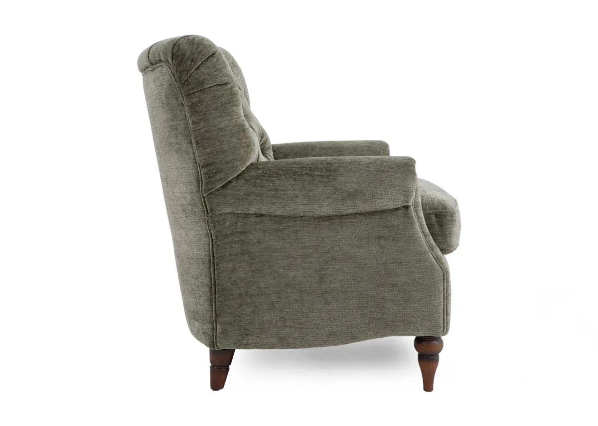 A green fabric accent chair from EZ Living Furnitures Hudson range. Side view