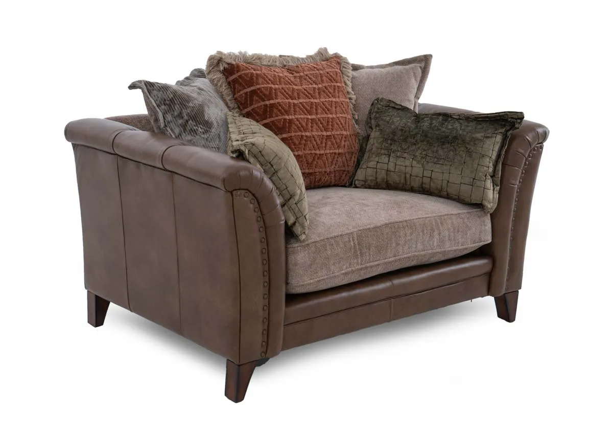1.5 Seater Brown Fabric & Leather Cuddler - Savannah