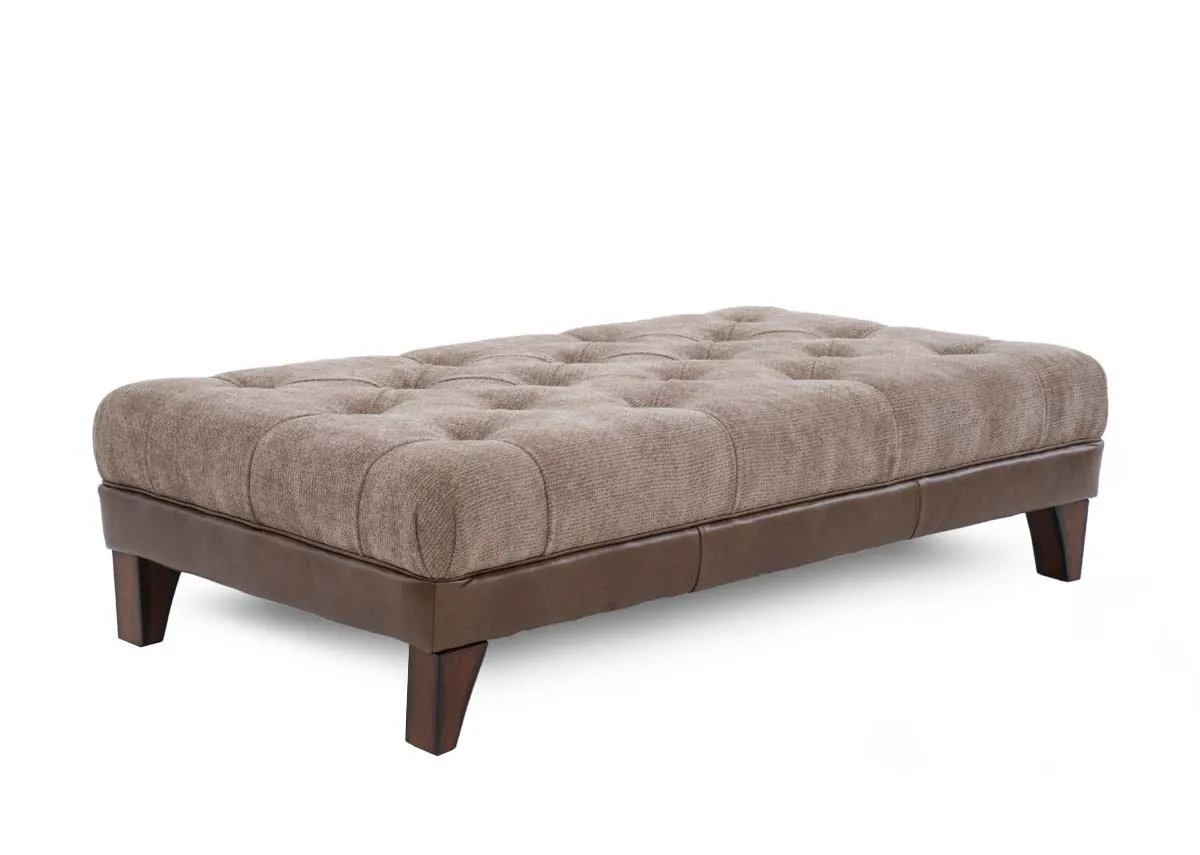 Brown Fabric & Leather Footstool - Savannah