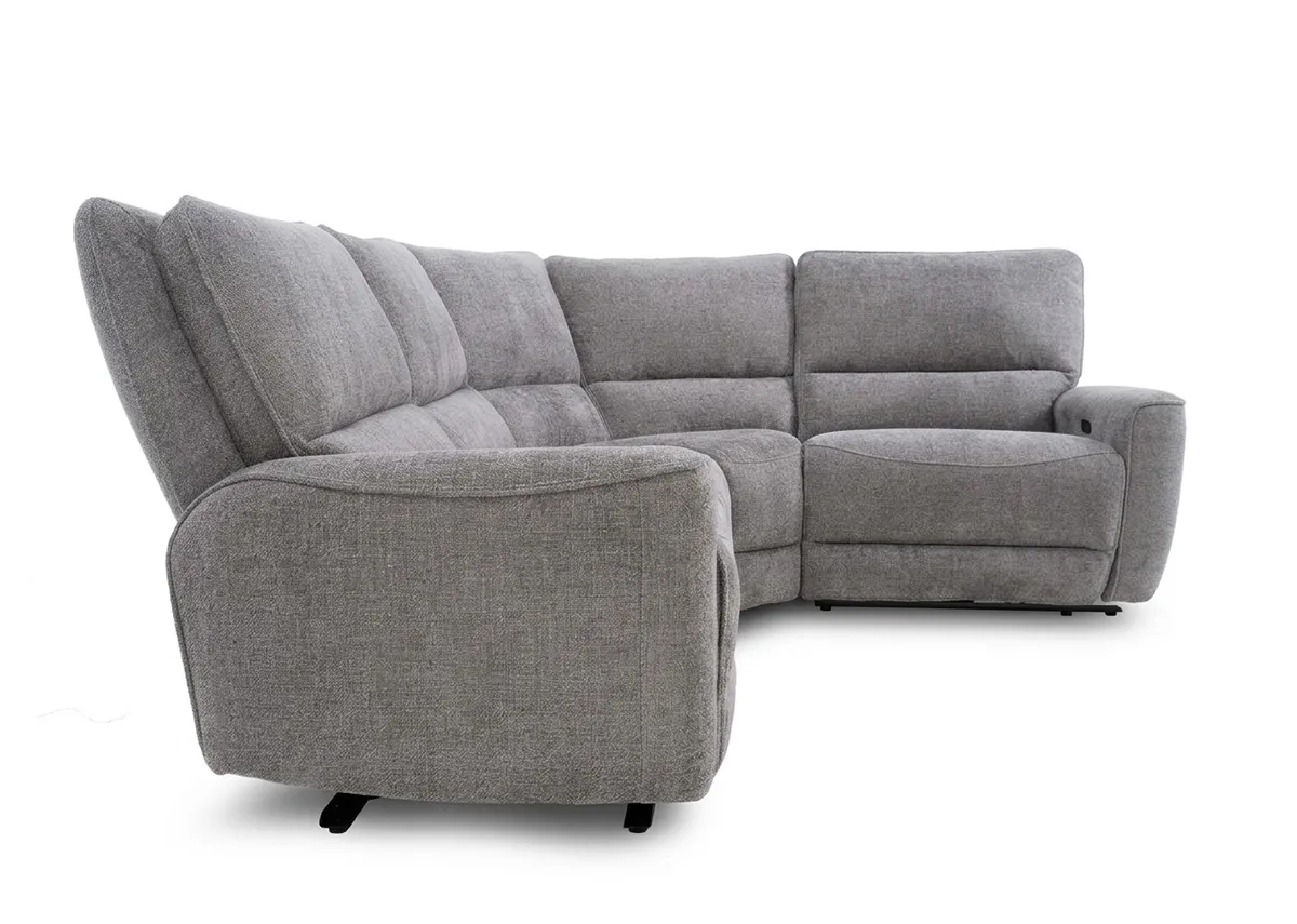 A grey fabric medium modular corner sofa from EZ Livings Ashbrook range. Reverse side view