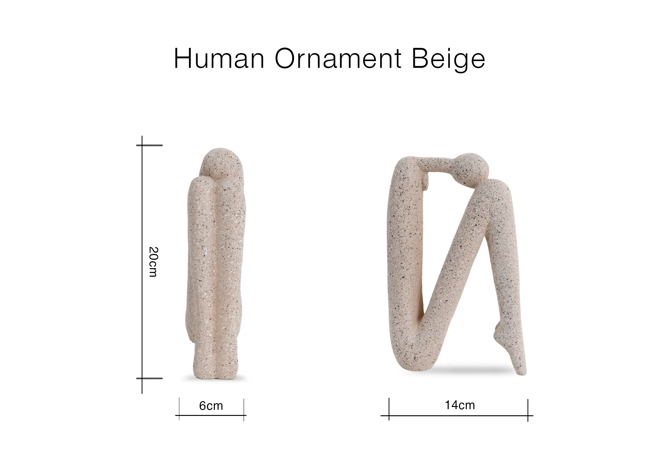 A dimension image of the Human ornament with 6cm x 14cm x 20cm
