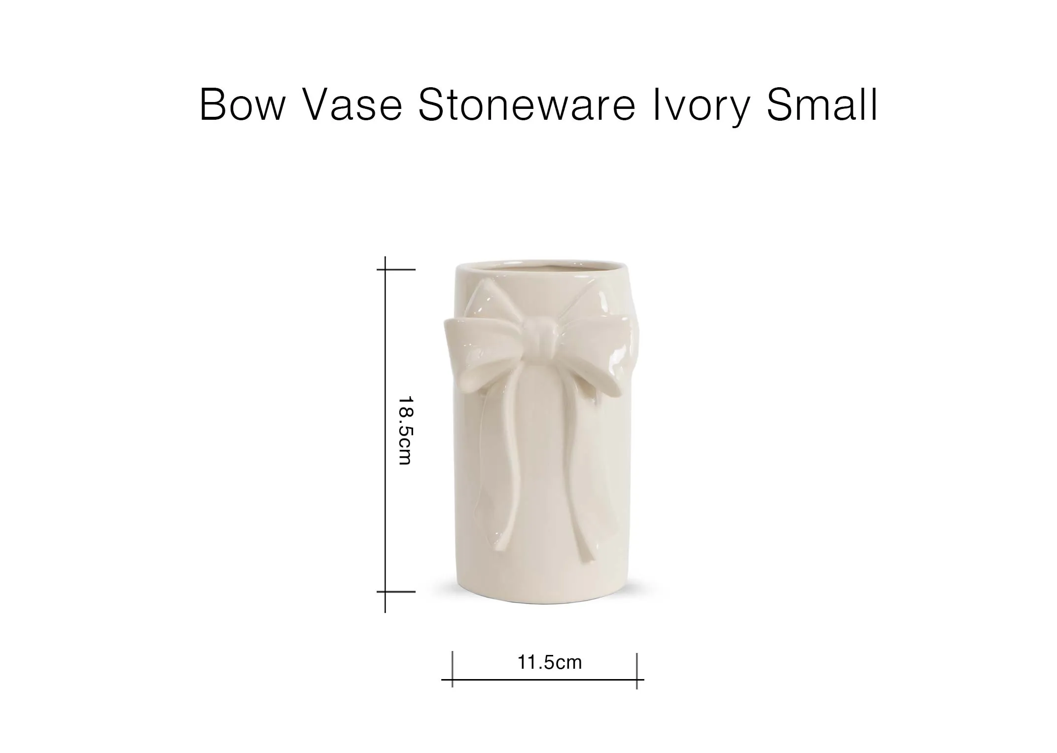 A dimension image of the Bow Vase in small with 11.5cm x 18.5cm