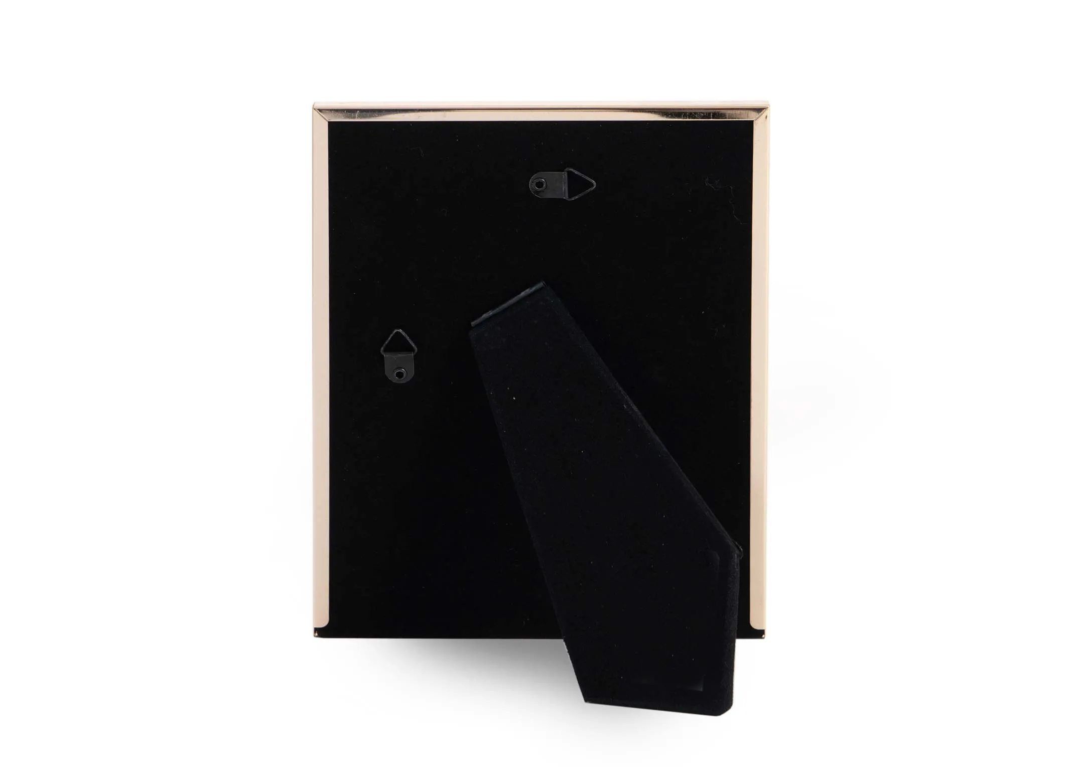 A gold and green photo frame from EZ Livings Palm range. Back view of black velvet stand