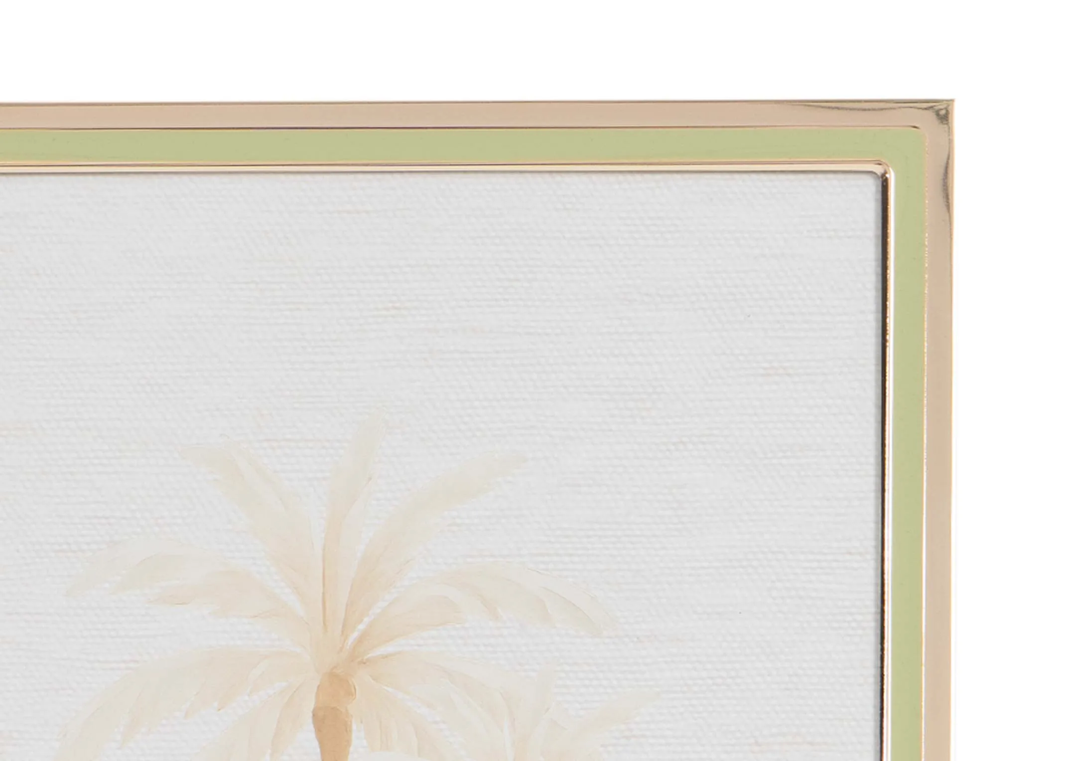 A gold framed photo from EZ Livings Palm range. Closeup of green & gold frame