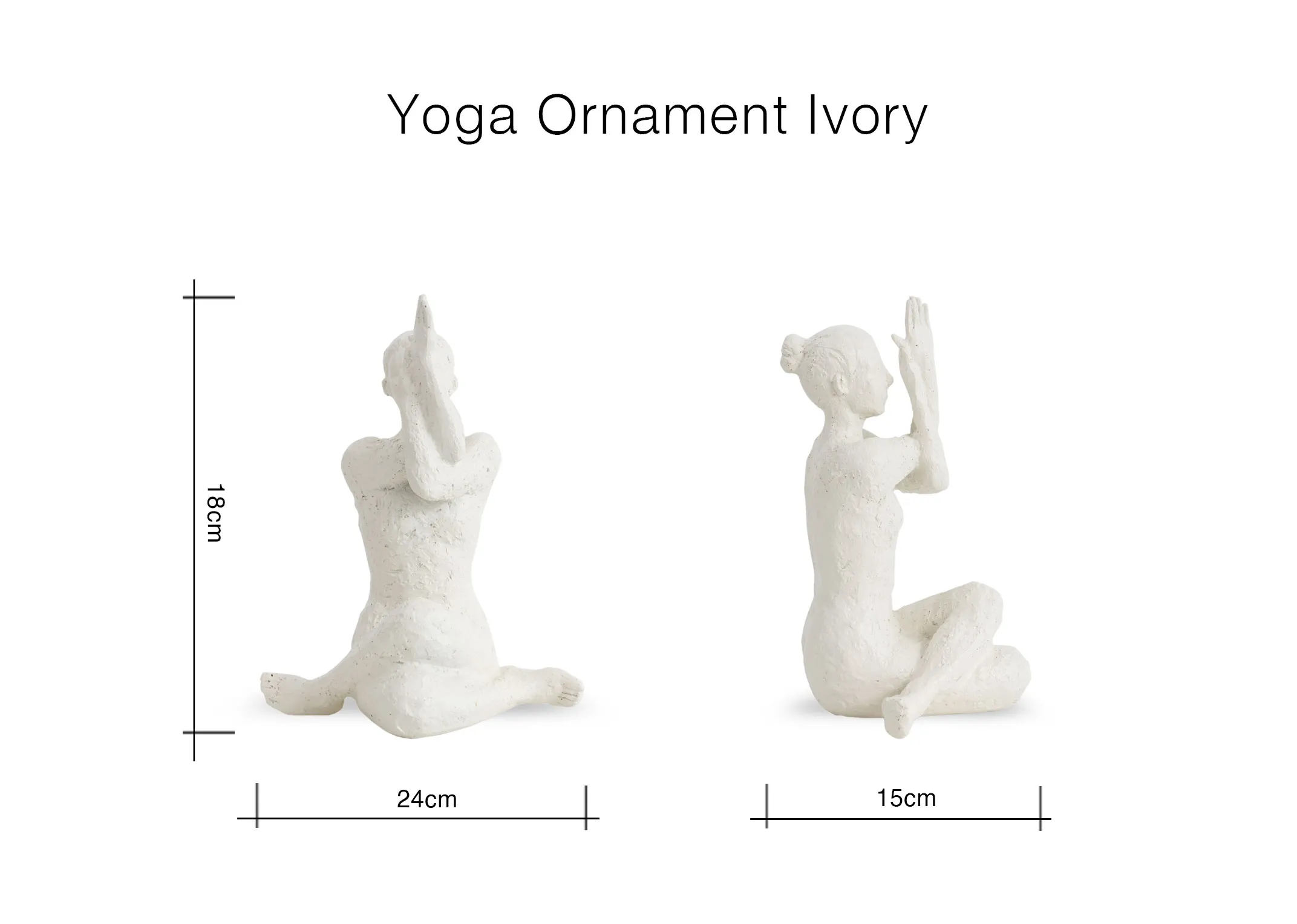 A dimension image of the Yoga Ornament with 24cm x 15cm x 18cm