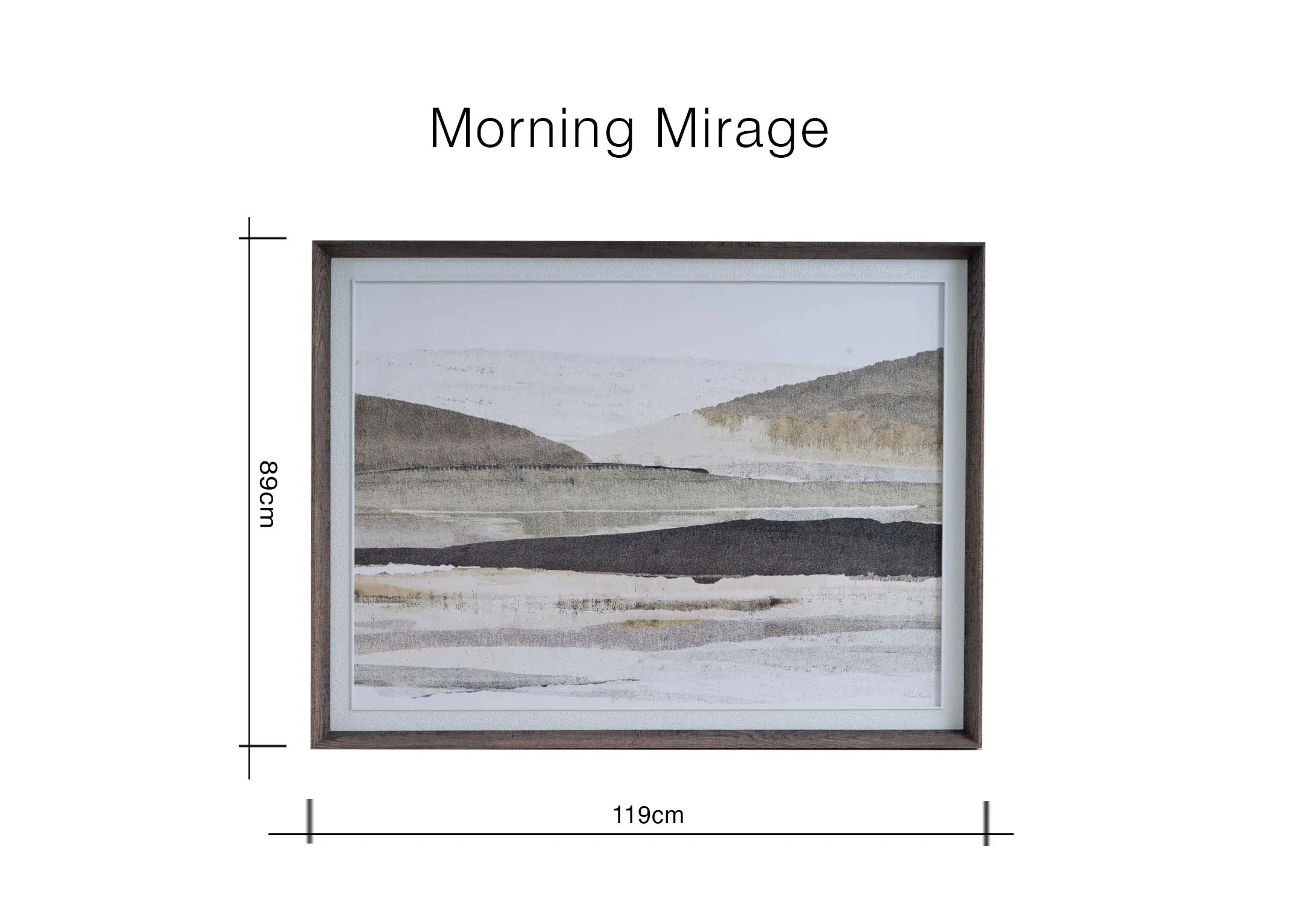 A dimension image of the Morning Mirage print with 119cm x 89cm