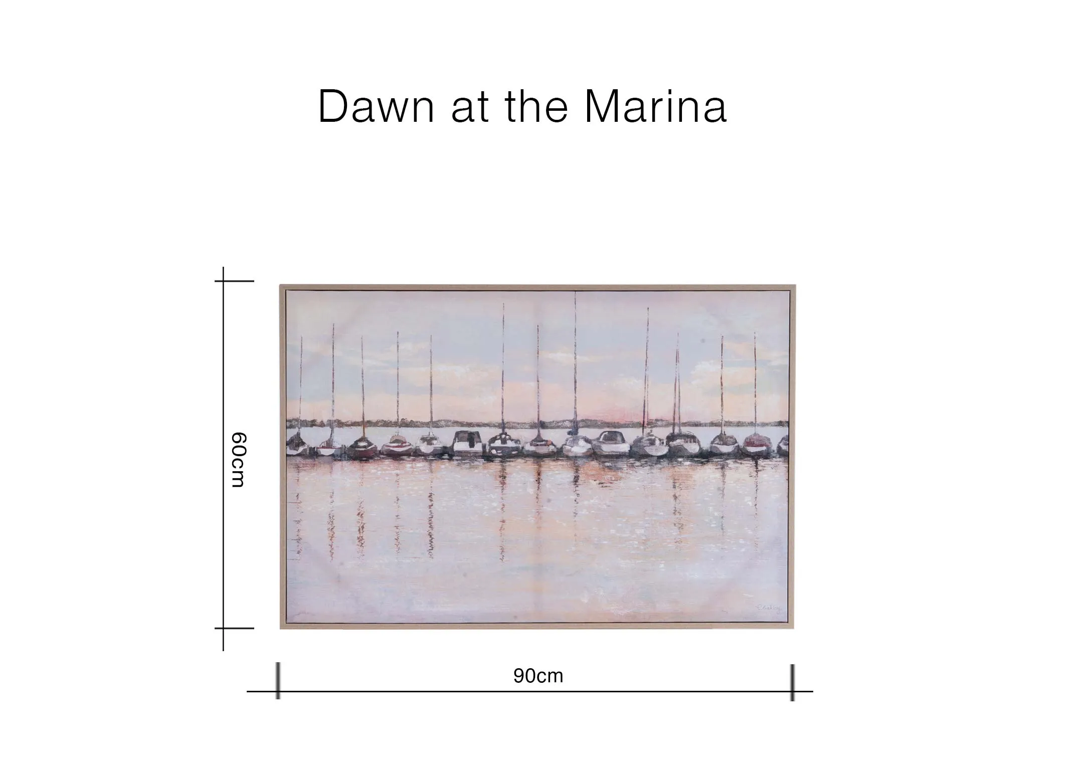 A dimension image of the Dawn At the Marina with 90cm x 60cm