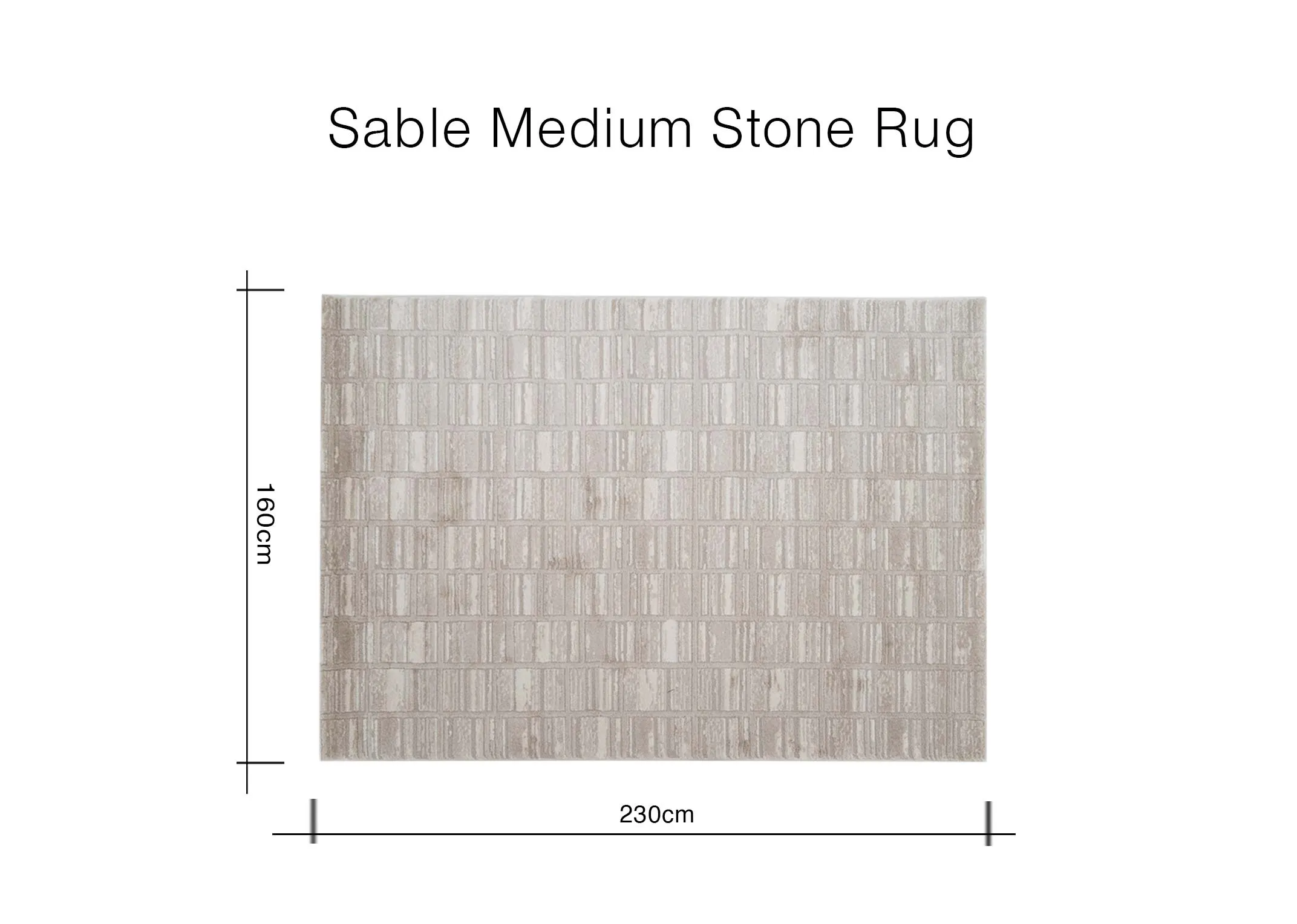 A dimension image of the Sable rug with 230cm x 160cm