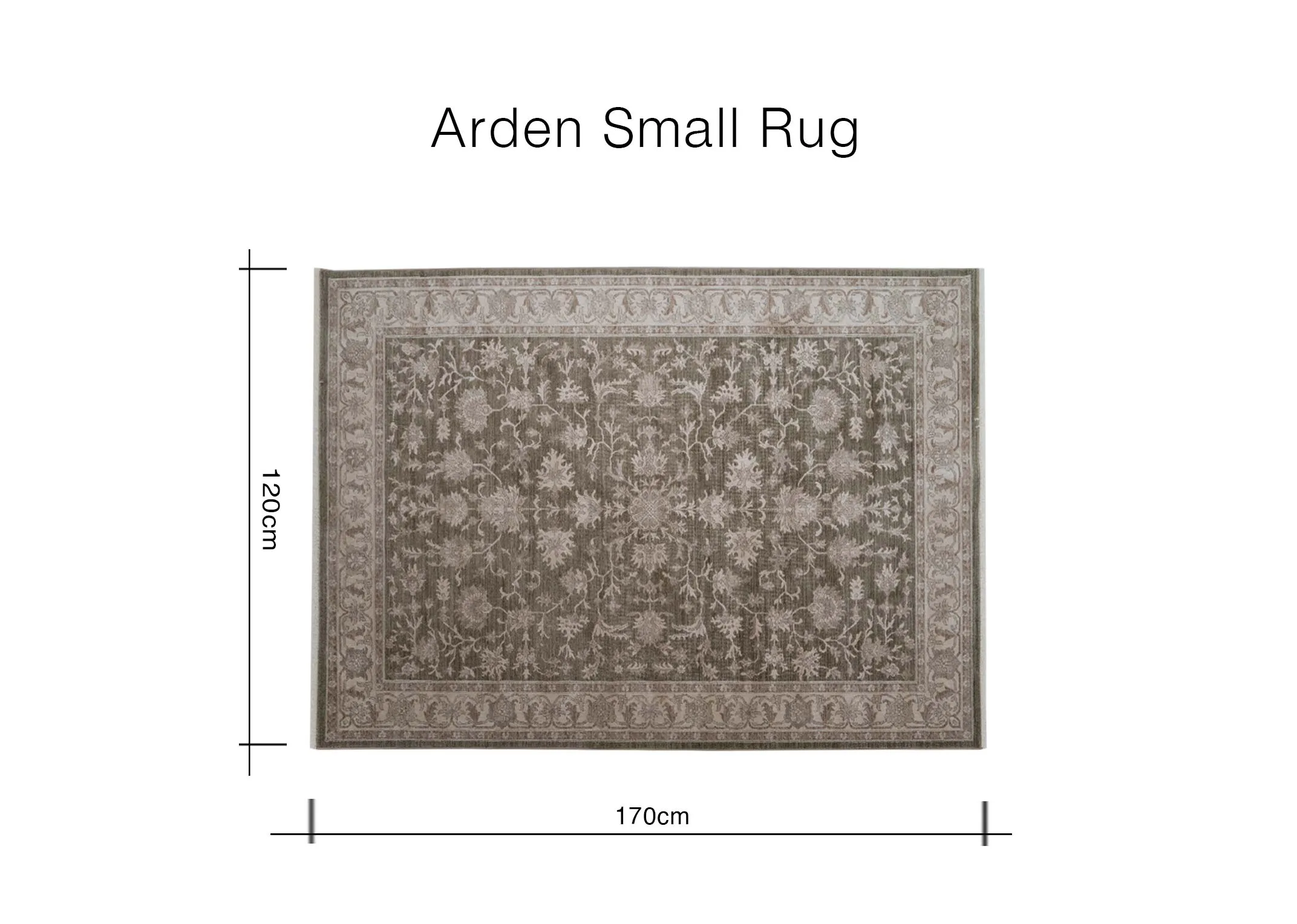 A dimension image of the Arden Rug with 120cm x 170cm