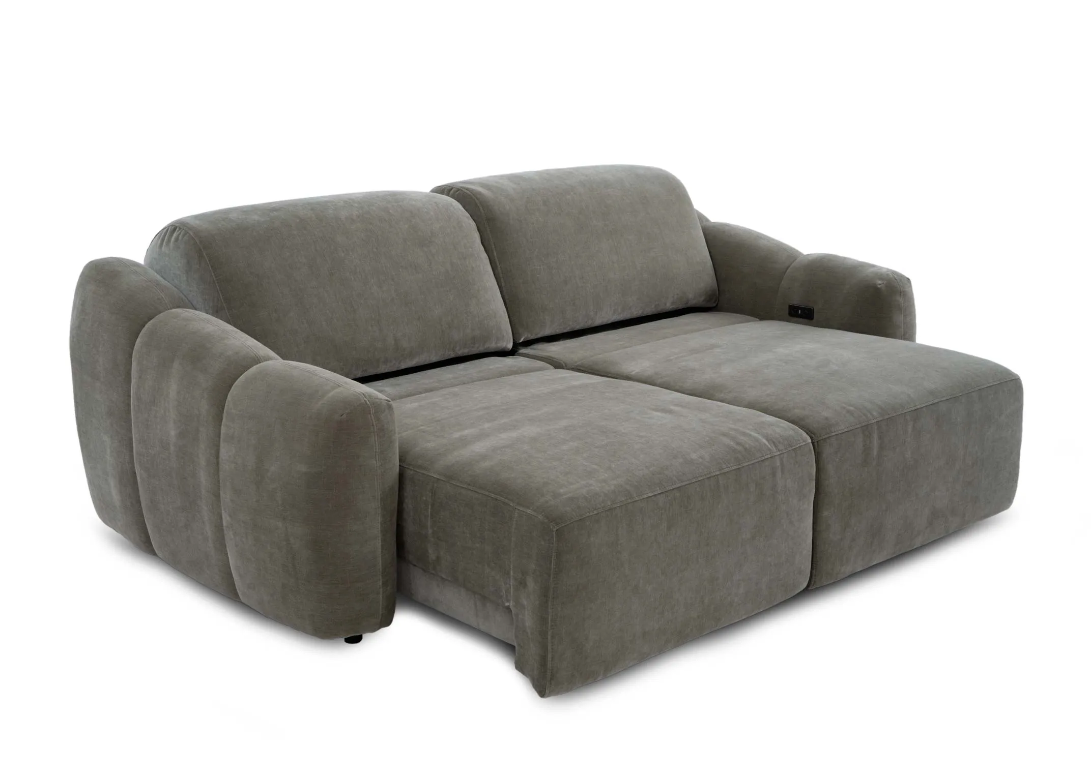 A 2 seater sofa from EZ Livings Eleanor range. Angled view of 2 sides reclined as a chaise