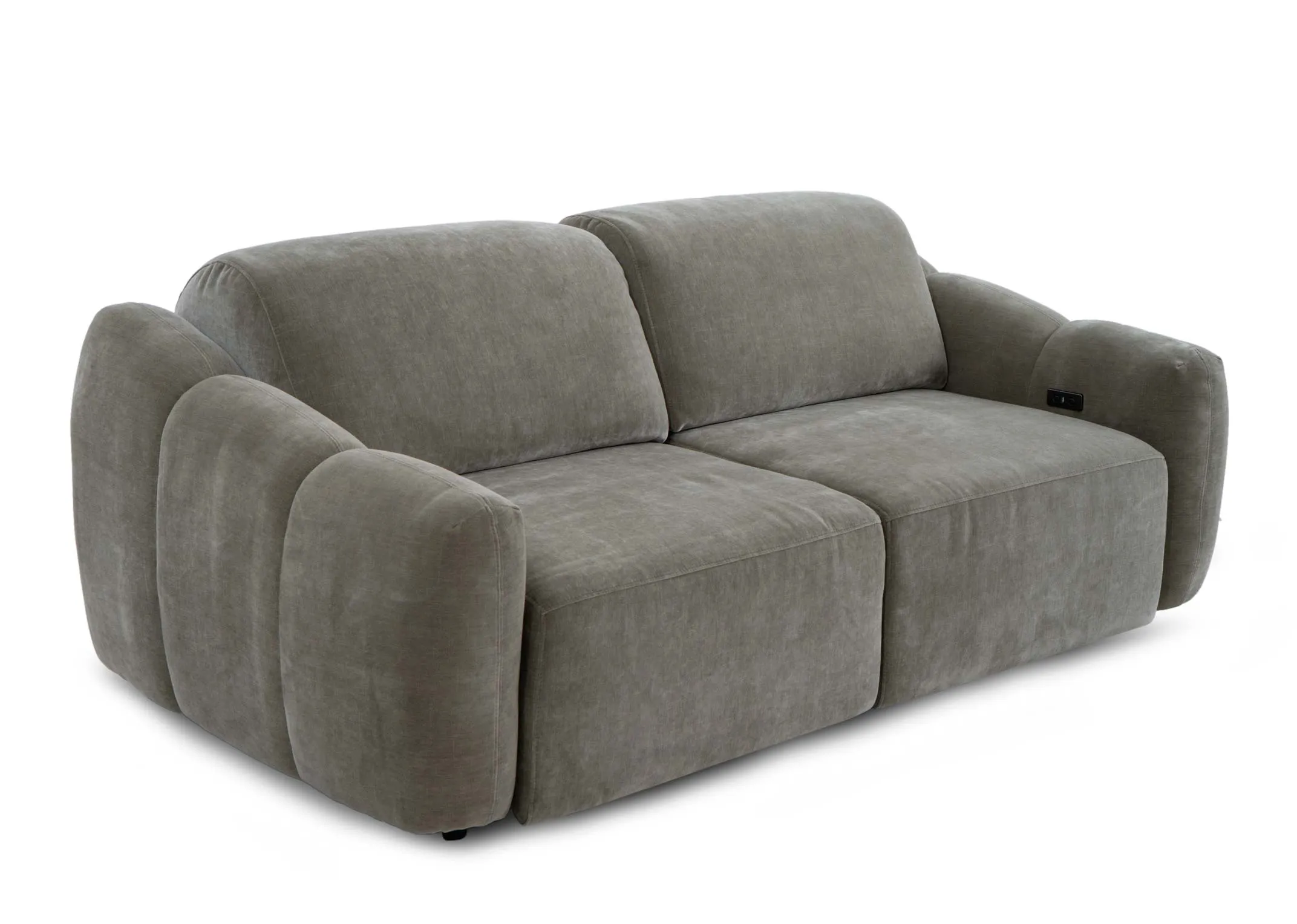 A 2 seater sofa from EZ Livings Eleanor range. Angled view of tufted detail on sides as a fixed sofa.
