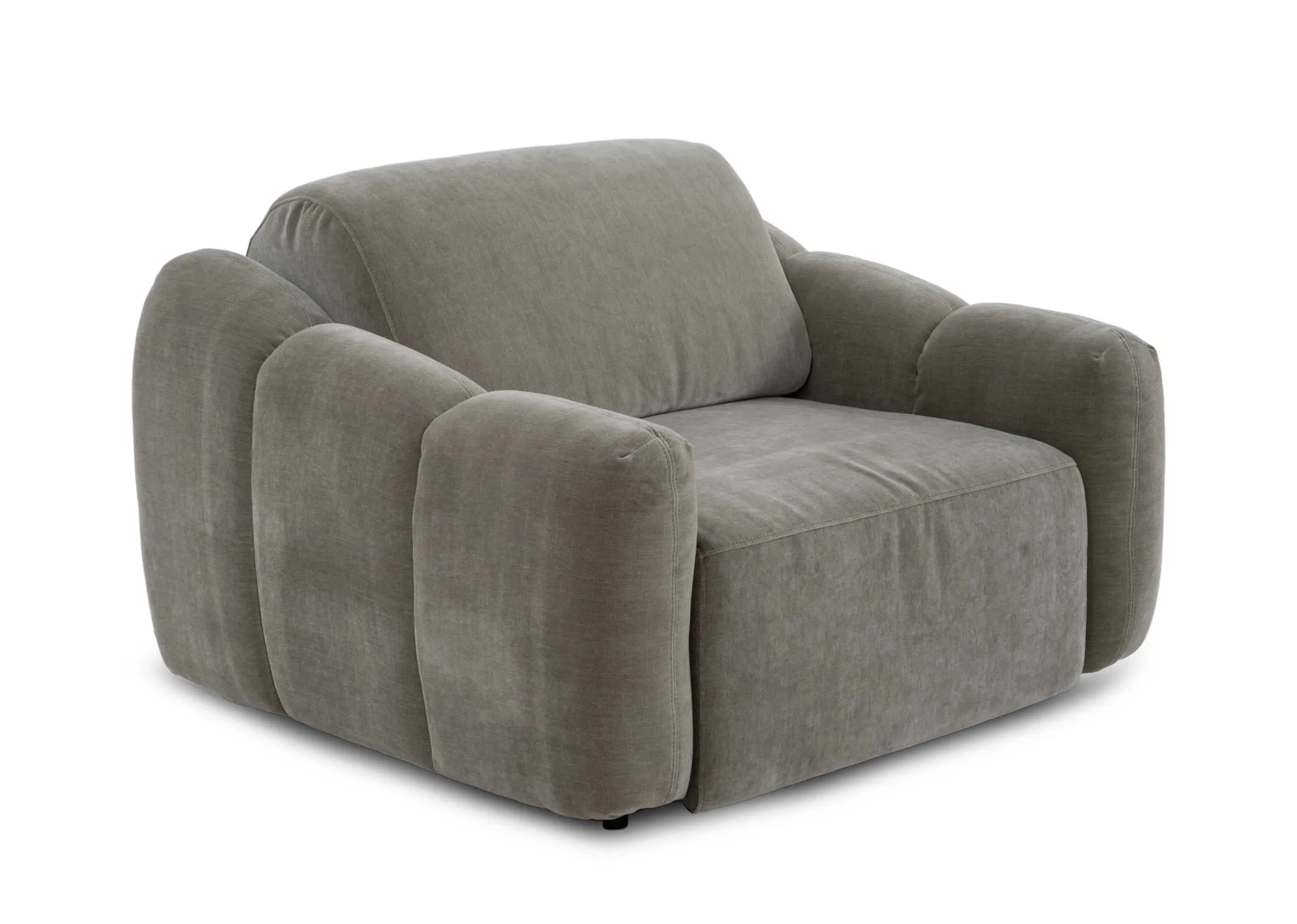 A green armchair from EZ Livings Eleanor range. Angled view of chair in fixed position
