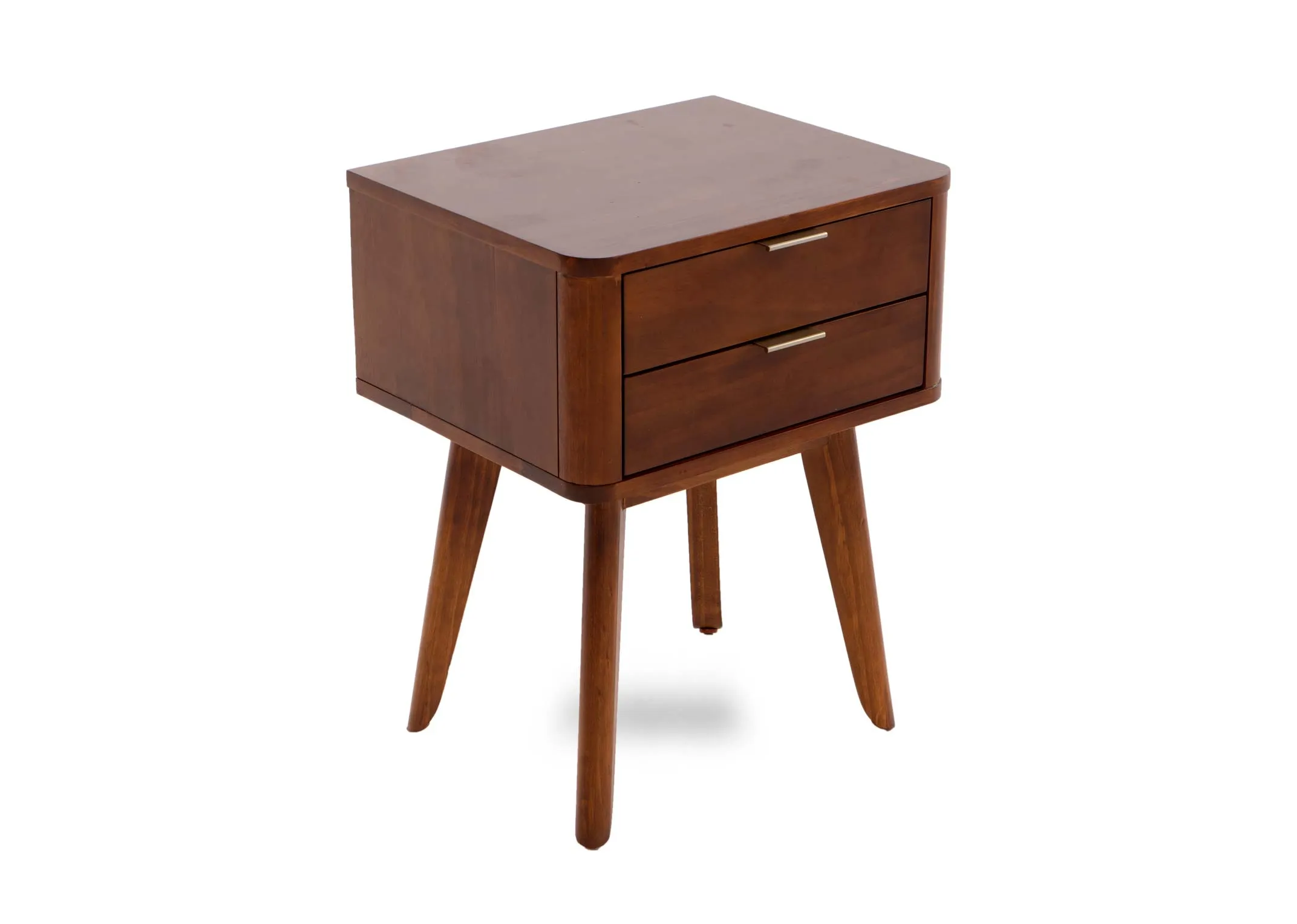 A 2 drawer brown pine locker from EZ Livings Velmora range. Angled view of retro piece.