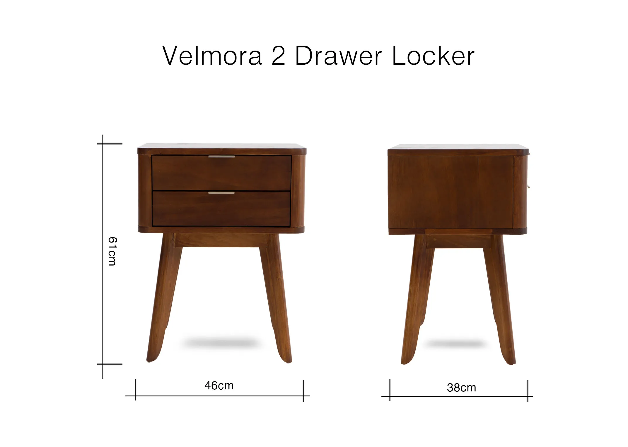 A dimension image of the Velmora locker with 46cm x 61cm x 38cm x