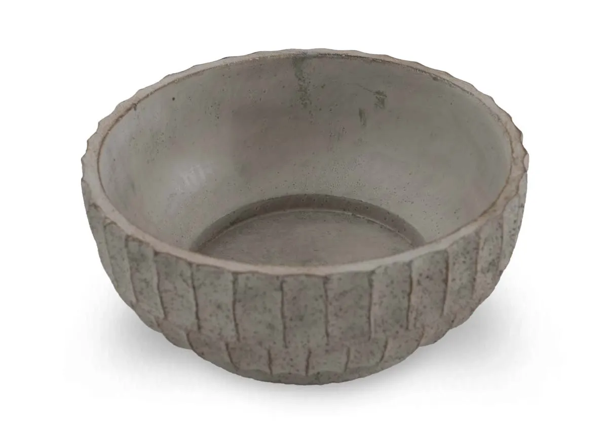A large grey bowl with concrete effect from EZ Livings Elder range. Angled view