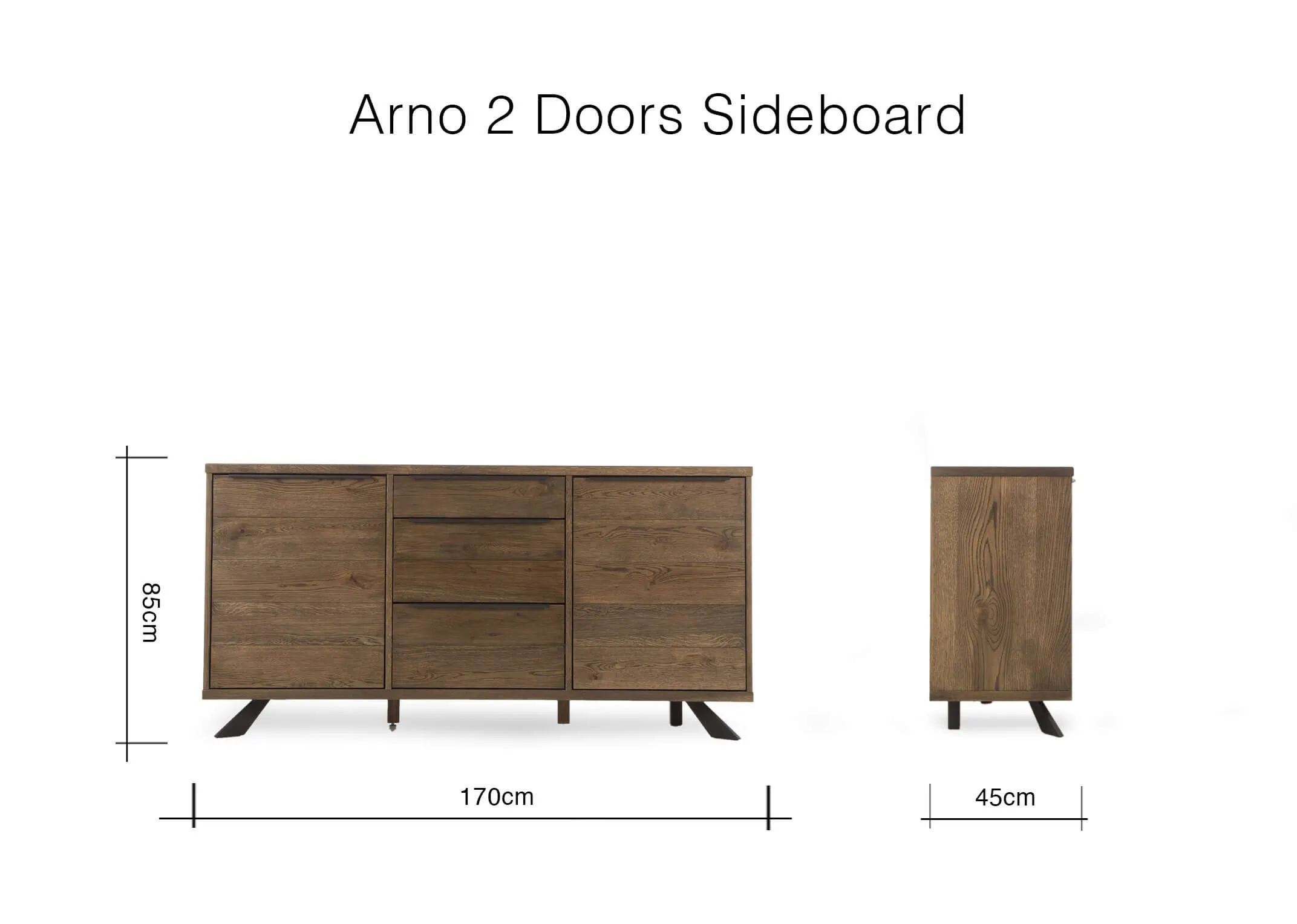 A dimension image for White Wild Oak Arno Sideboard with 170cm (Width) x 85cm (Height) x 45cm (Depth)