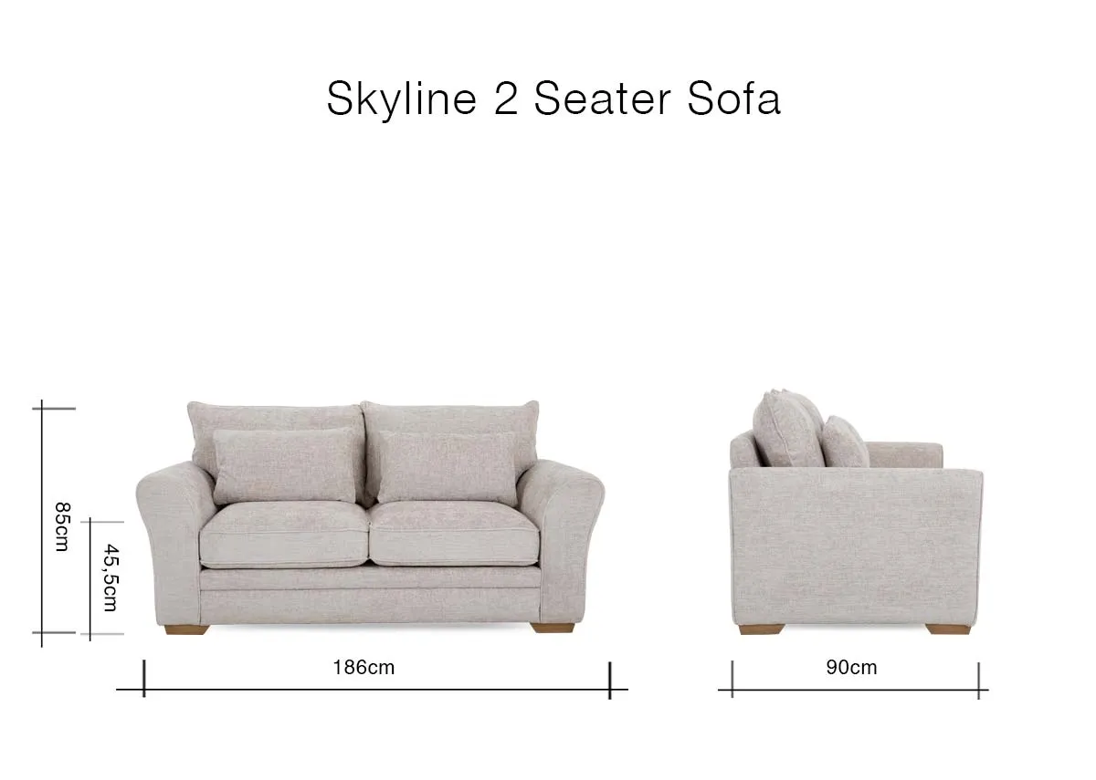 A dimension image of the Skyline 2 Seater Sofa with 186cm x 90cm x 85cm