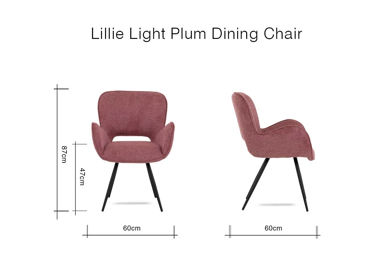 A dimension image of the Lilllie Plum Dining chair with 60cm x 60cm x 87cm