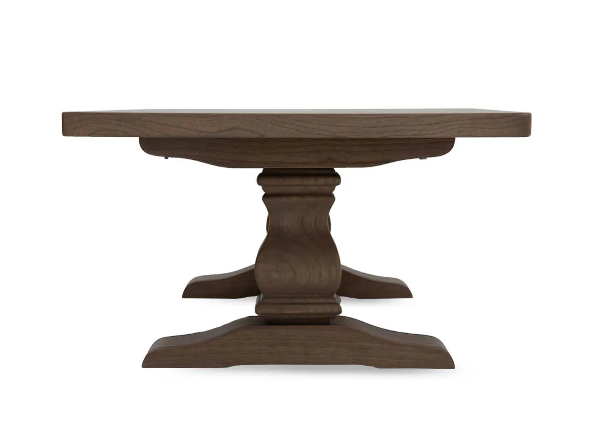 A grey wood coffee table with thick table top from EZ Livings Gold Coast range.Side view.