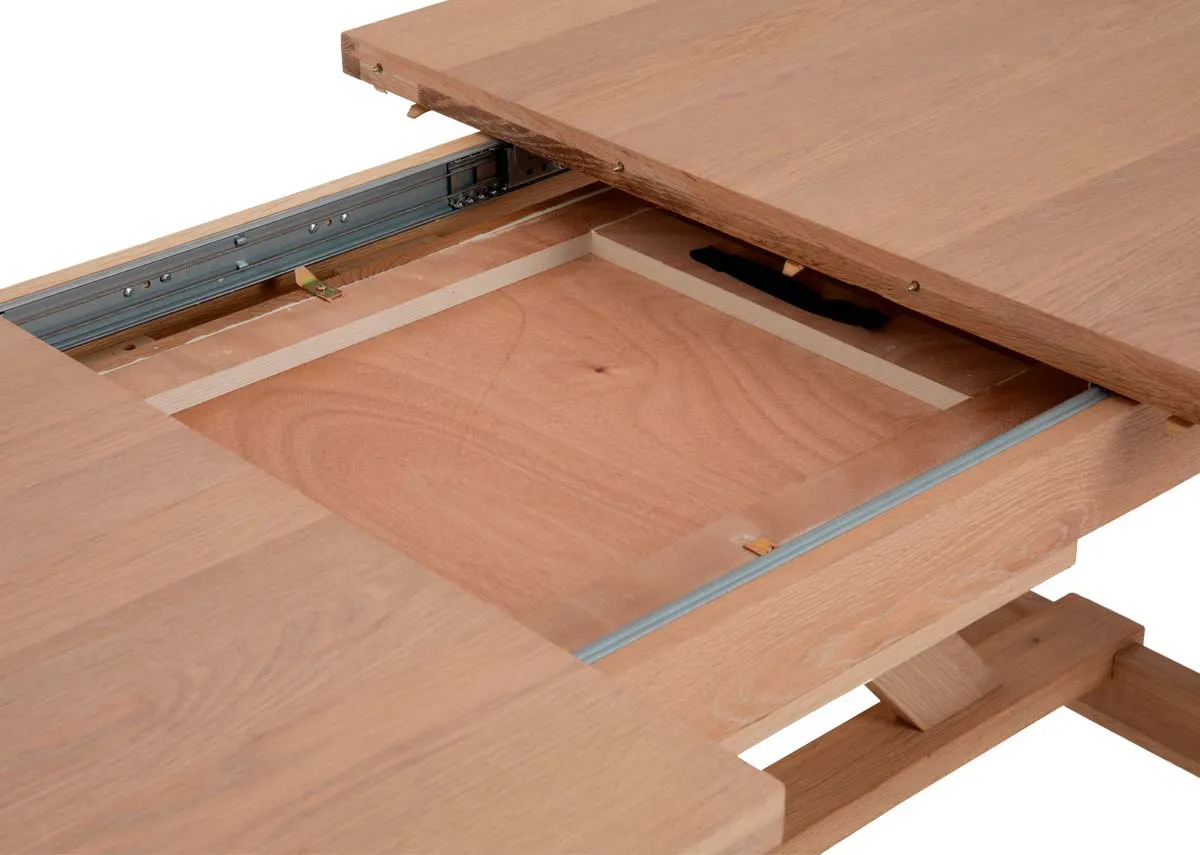 An oak dining table from EZ Livings Albany range. Closeup of extension leaves