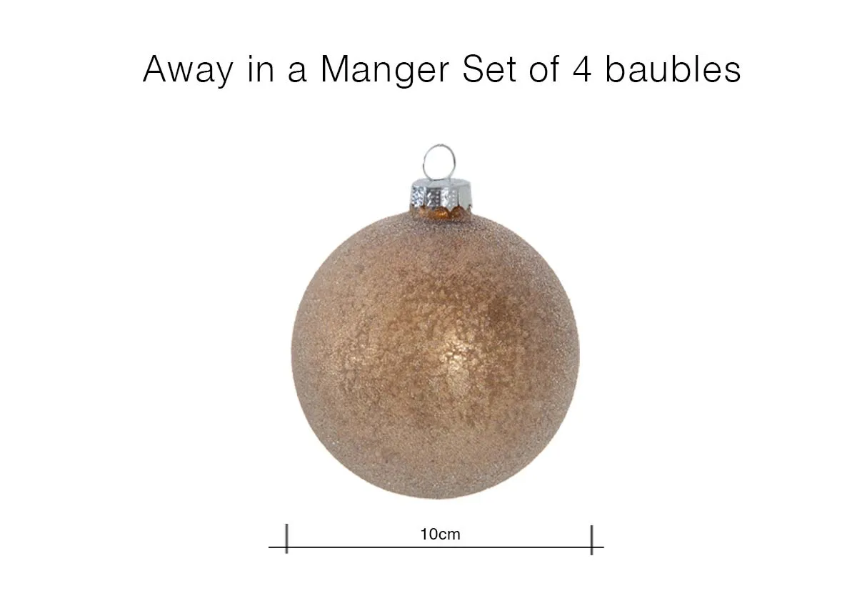 A dimension image of the Away in a Manger 10cm baubles