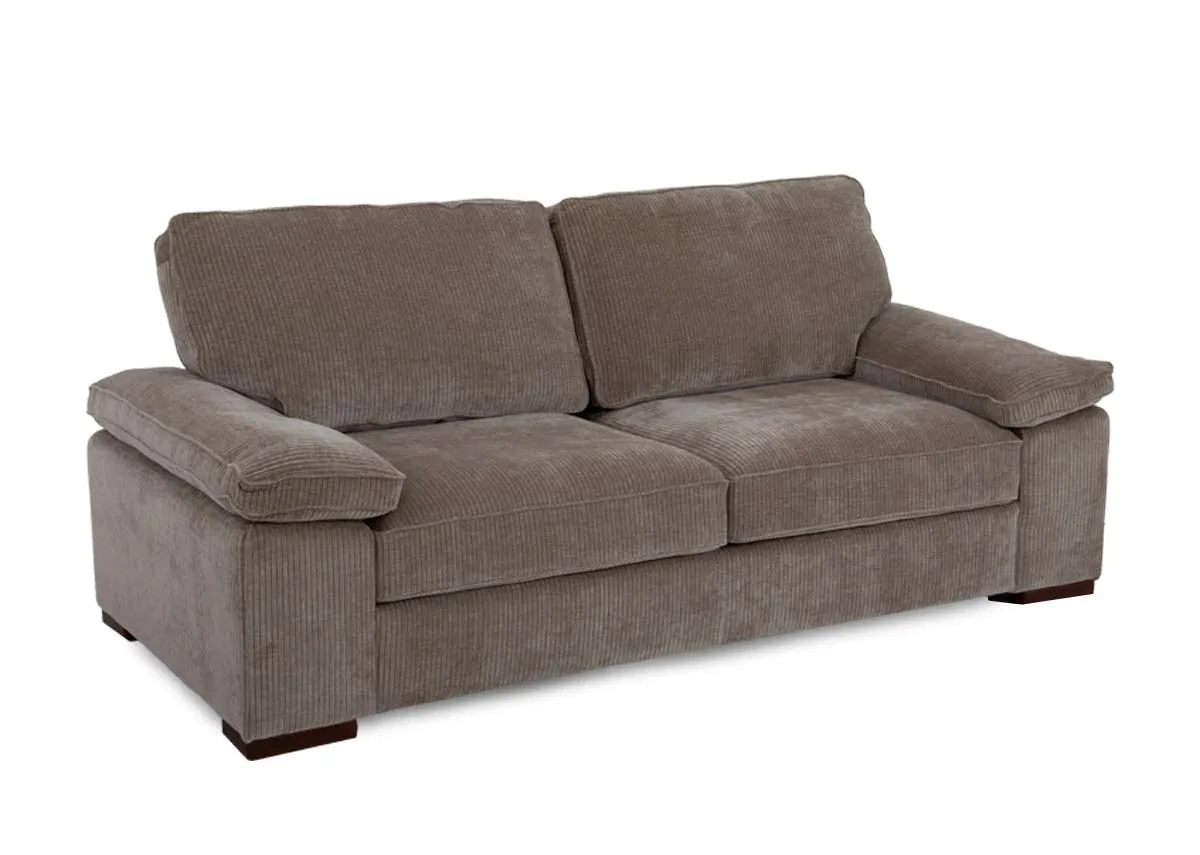 A 2 seater beige cord fabric sofa from EZ Living Furnitures Westport range. Angled view.
