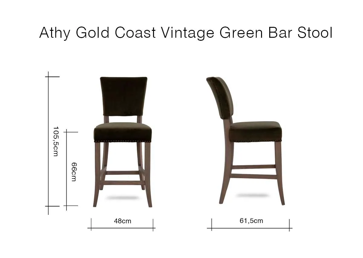 A dimension image of the Athy Gold Coast Bar Stool with 48cm x 61.5cm x 105.5cm