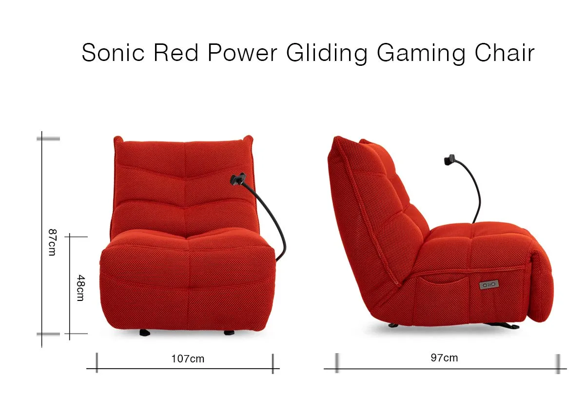 A dimension image of the Sonic Red Gaming Chair with 107cm x 97cm x 87cm