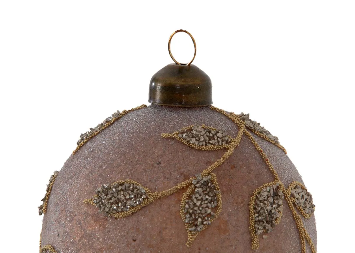 A set of 4 brown baubles with gold leaf pattern from EZ Livings Christmas range.