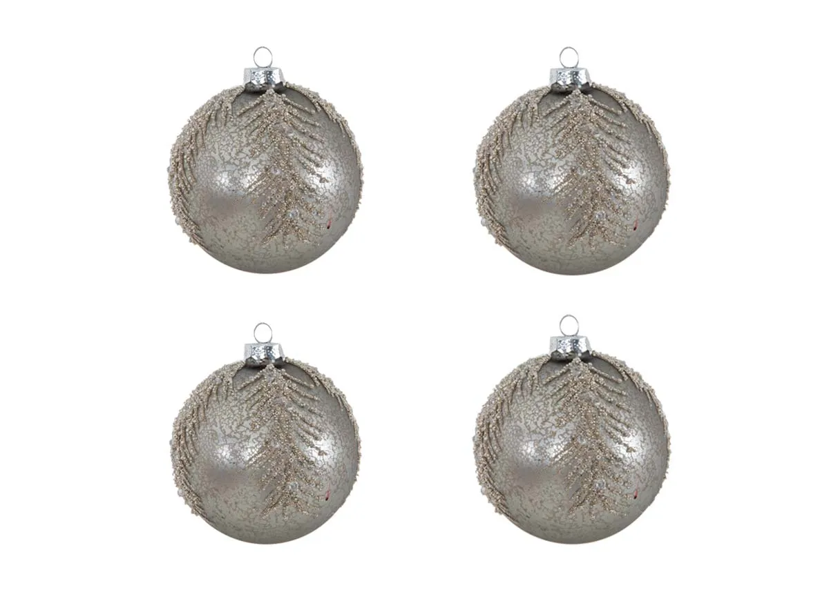 Set of 4 10cm Silver Grey Baubles - Let it Snow