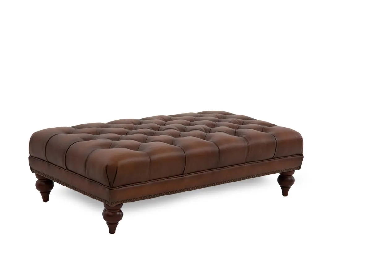 Vintage Brown Leather Rectangular Footstool - Adare