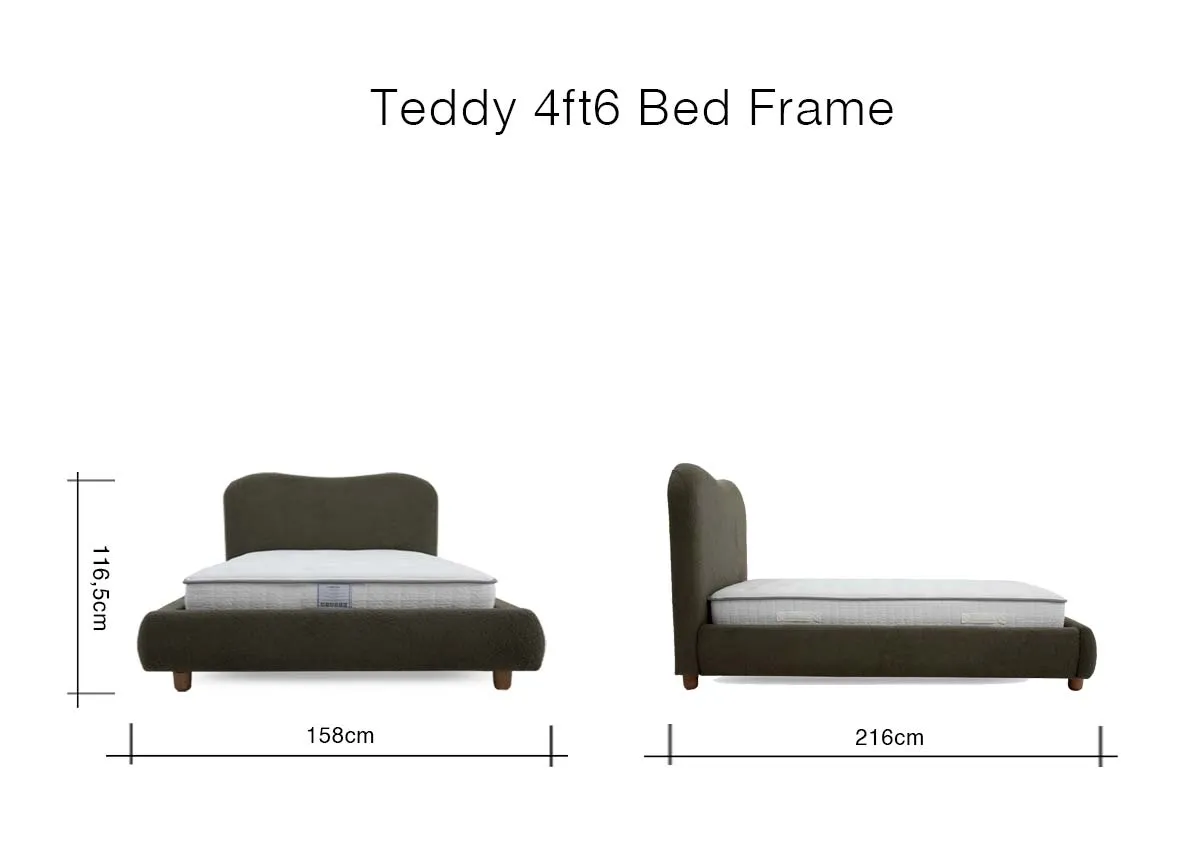 A dimension image of the Teddy 4ft6 Bed with 158cm x 216cm x  116.5cm