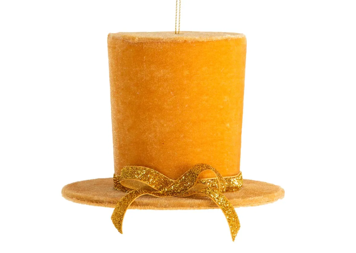 Box of 12 Gold Fabric Top Hat Christmas Bauble EZ Living Furniture