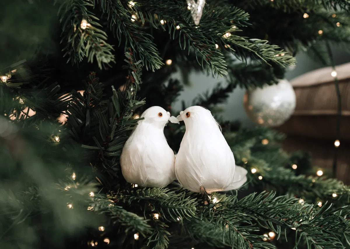 Set of 2 White Doves - Christmas Decoration