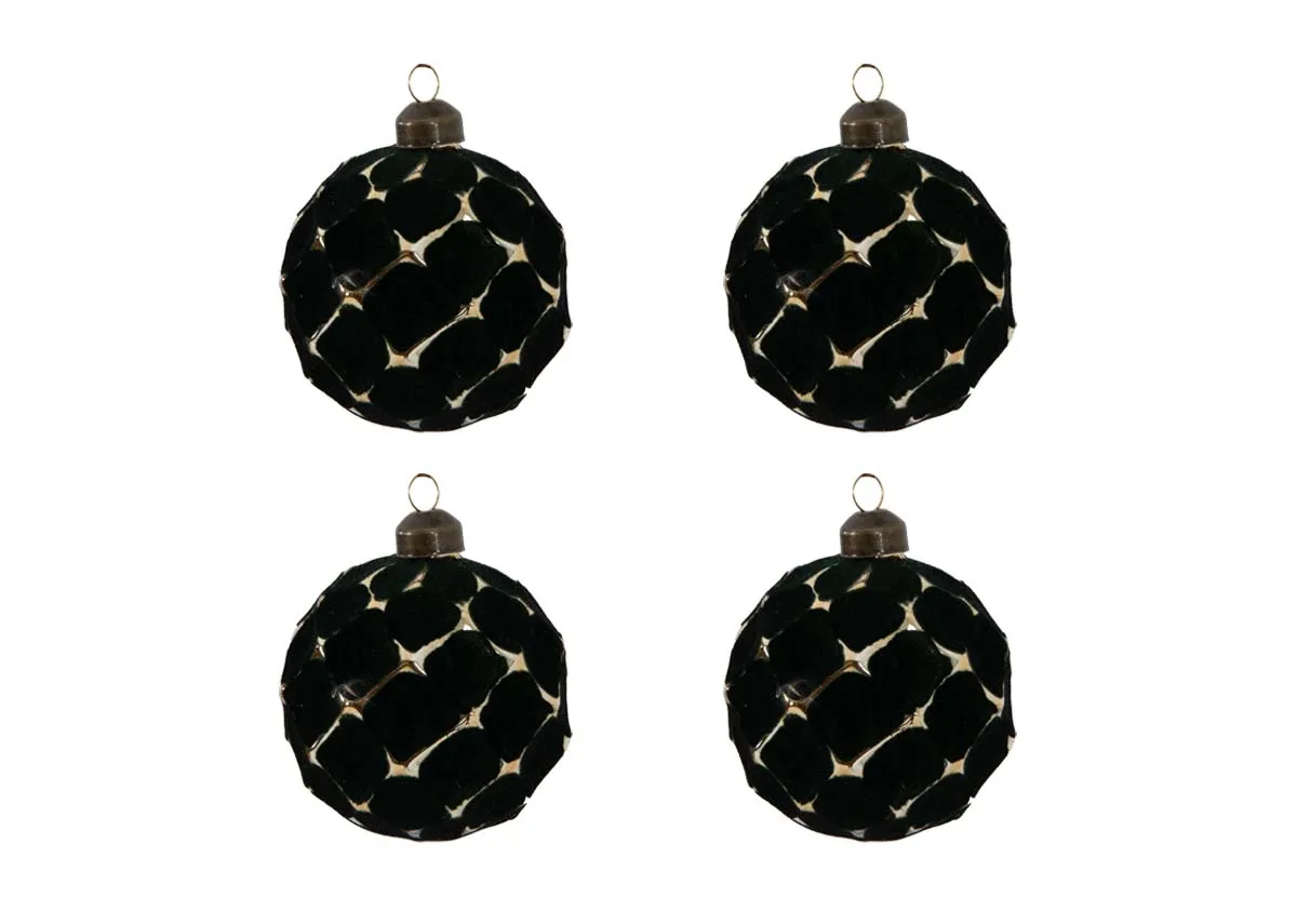 Set of 4 8cm Green Baubles - Holly & Ivy