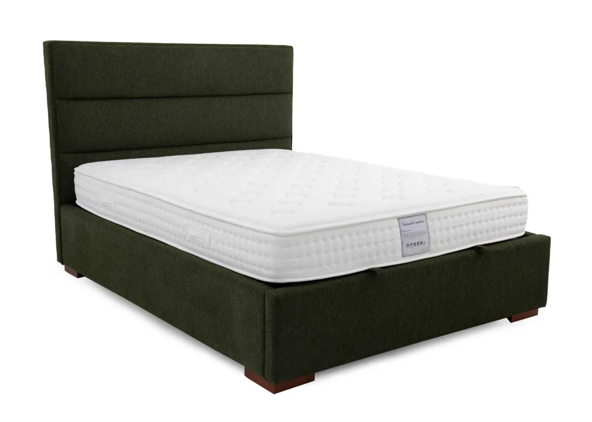 King Size (5ft) Green Fabric Ottoman Bed - Ebony
