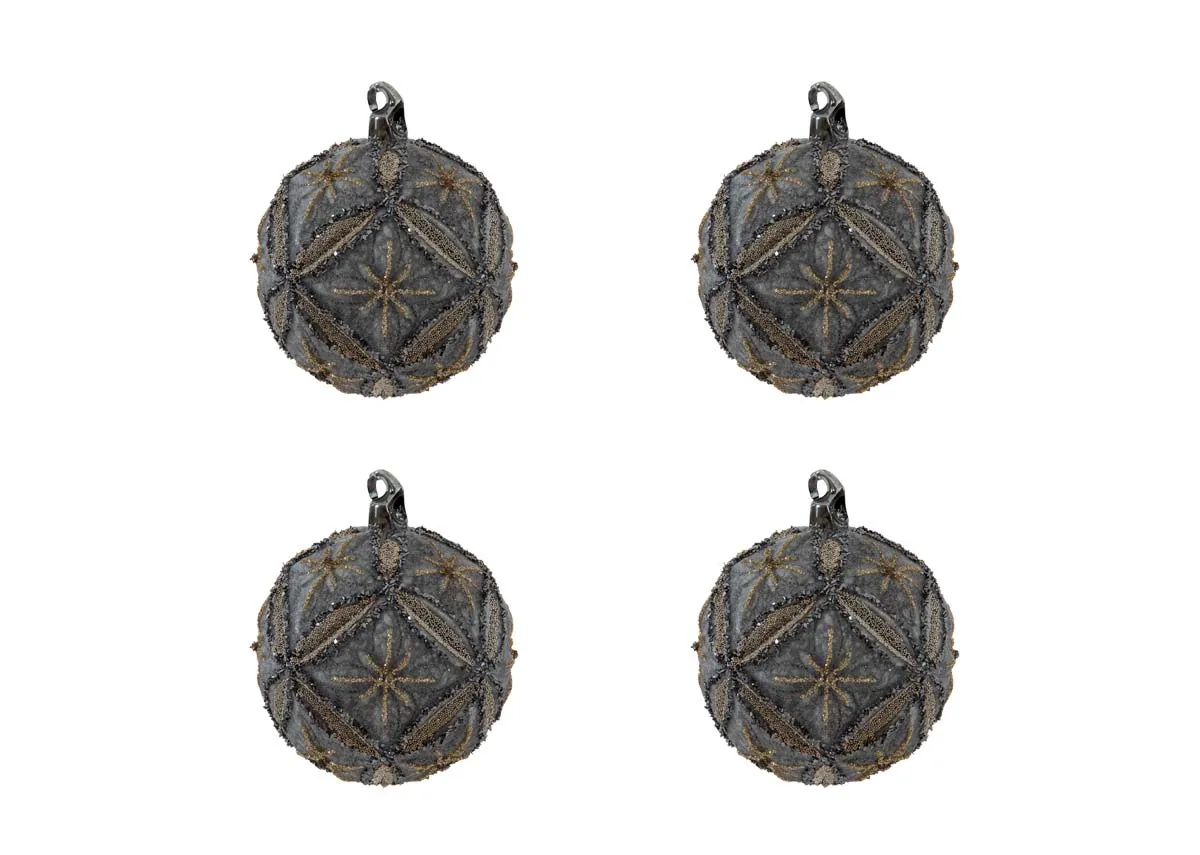 Set of 4 Brown Glitter Baubles - The First Noel