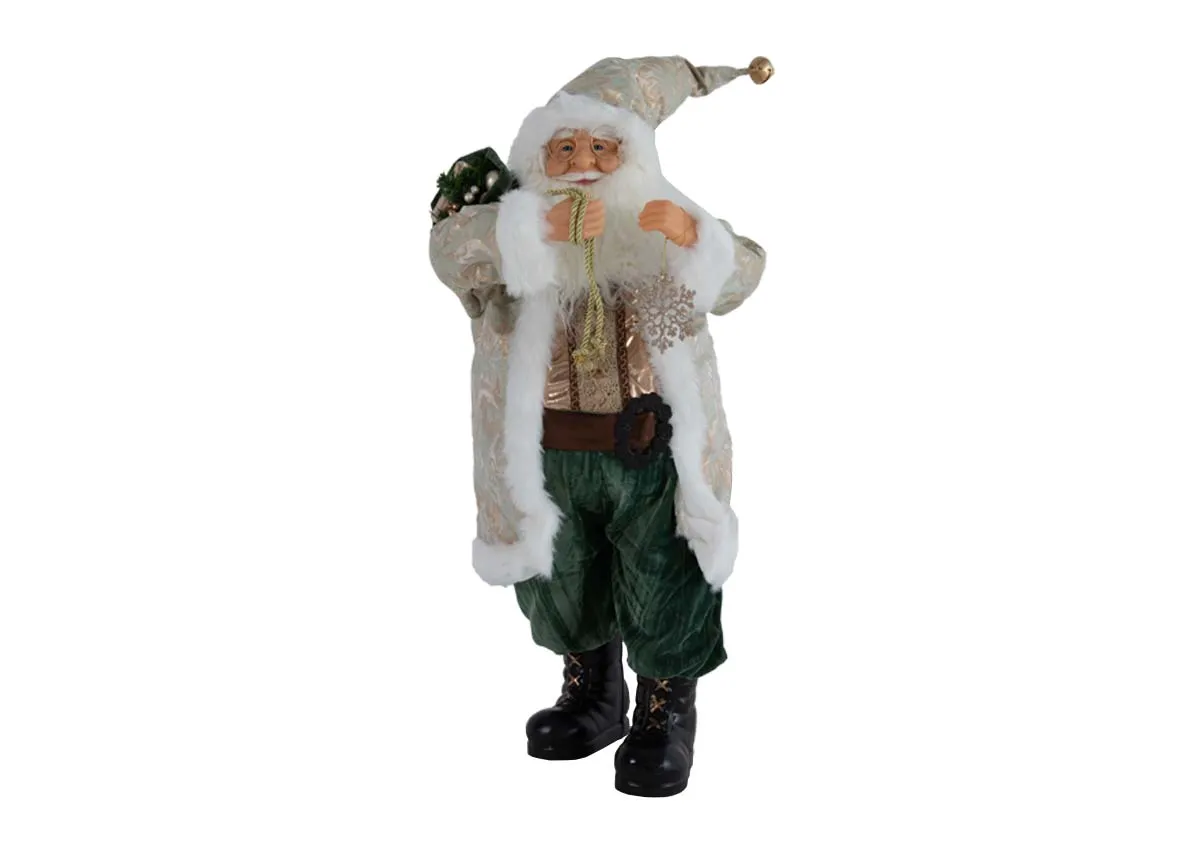 A white & green santa figurine from EZ Livings Papa Noel range. Front view of Santa.