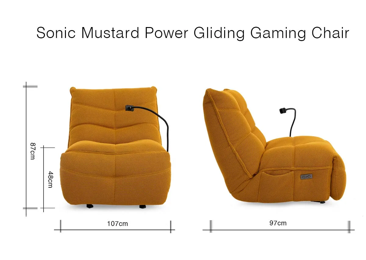 A dimension image of the Sonic Mustard Gaming Chair with 107cm x 97cm x 87cm