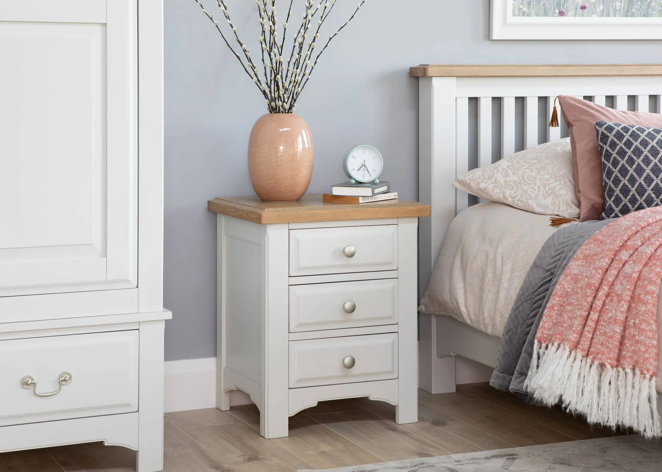 Three Drawer Grey Bedside Locker - Georgia