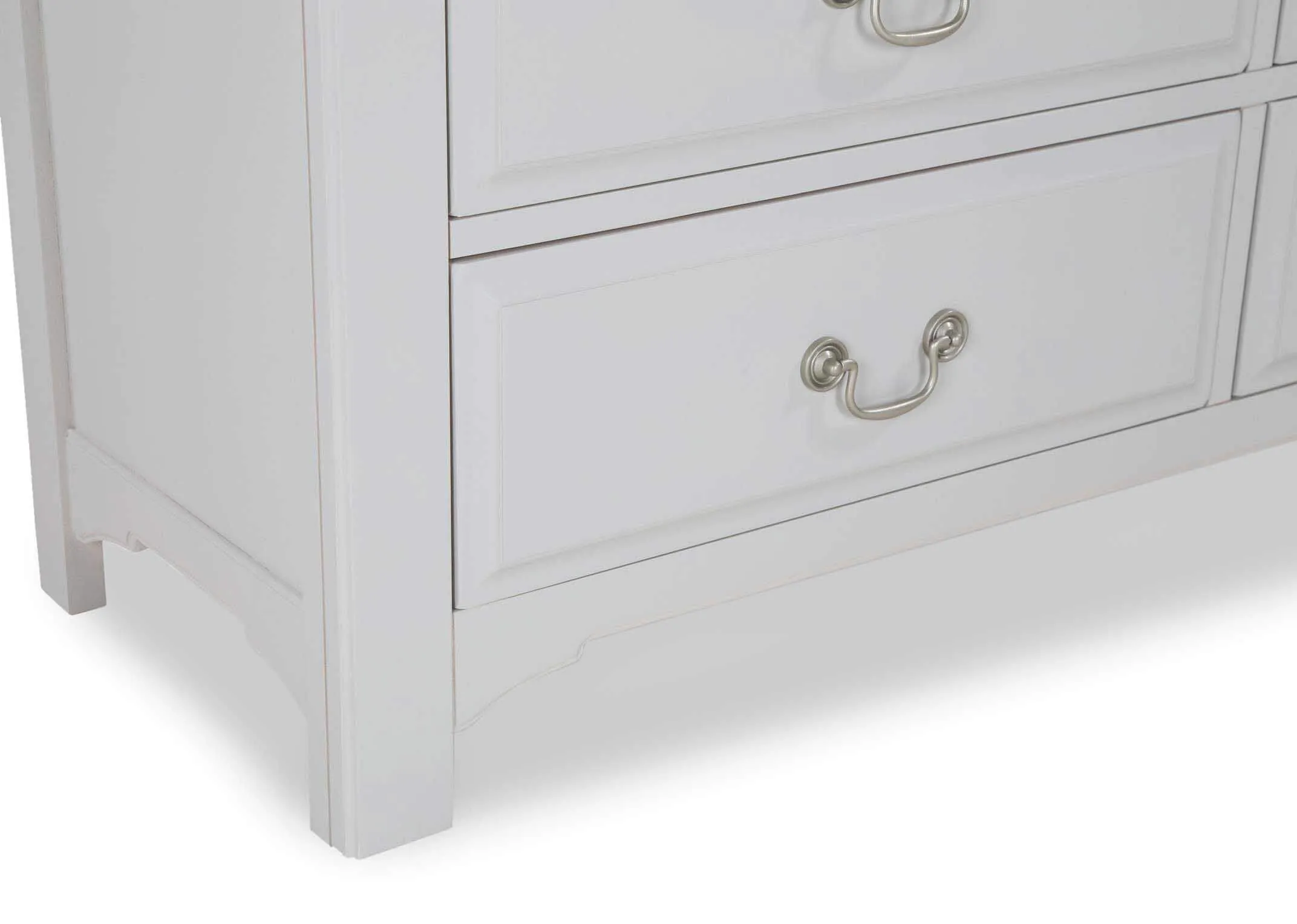 View from front of the 3 over 4 drawer grey oak Georgia wide chest