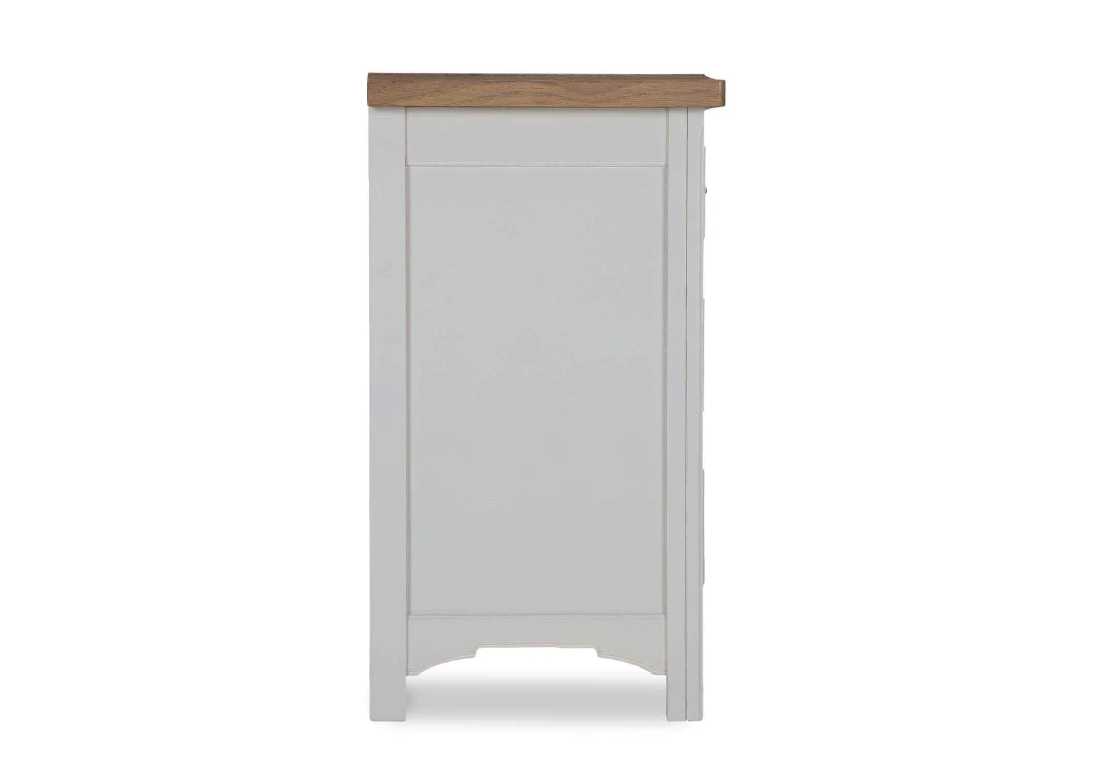 View from front side-angle of the three over four drawer Georgia wide chest