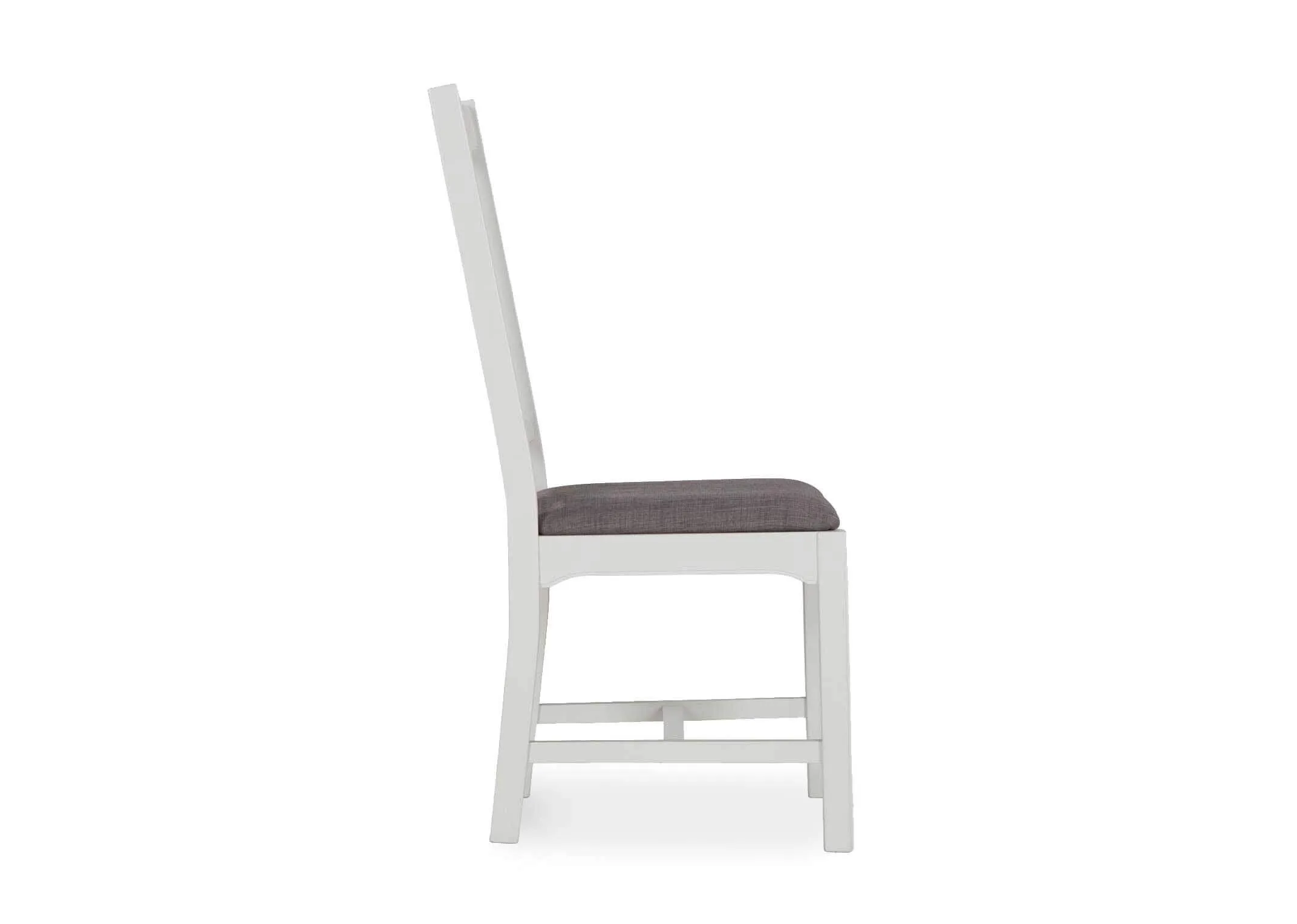 View from side of the grey oak Georgia dining chair with dark grey fabric seat