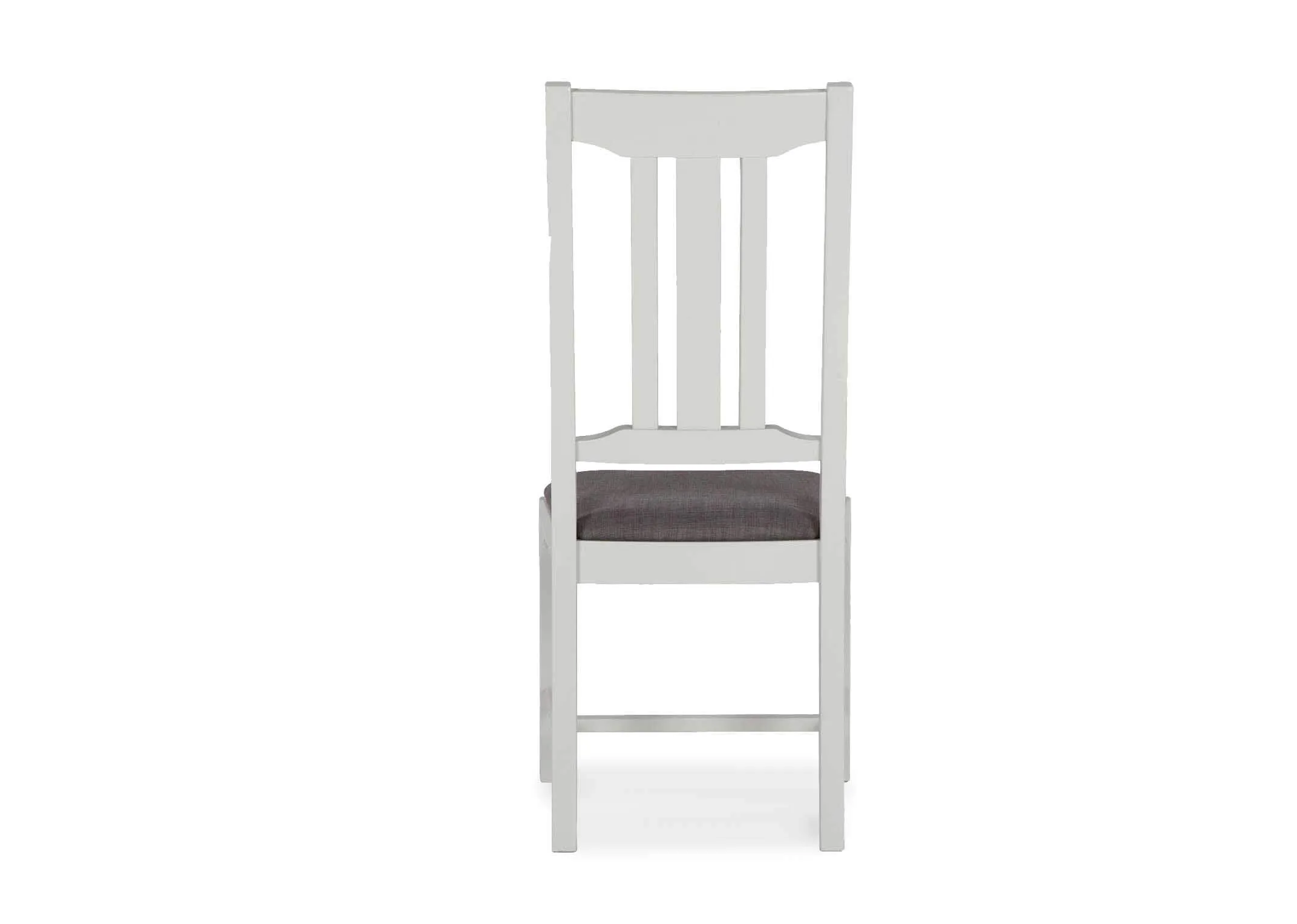 View from rear of the grey oak Georgia dining chair with dark grey fabric seat